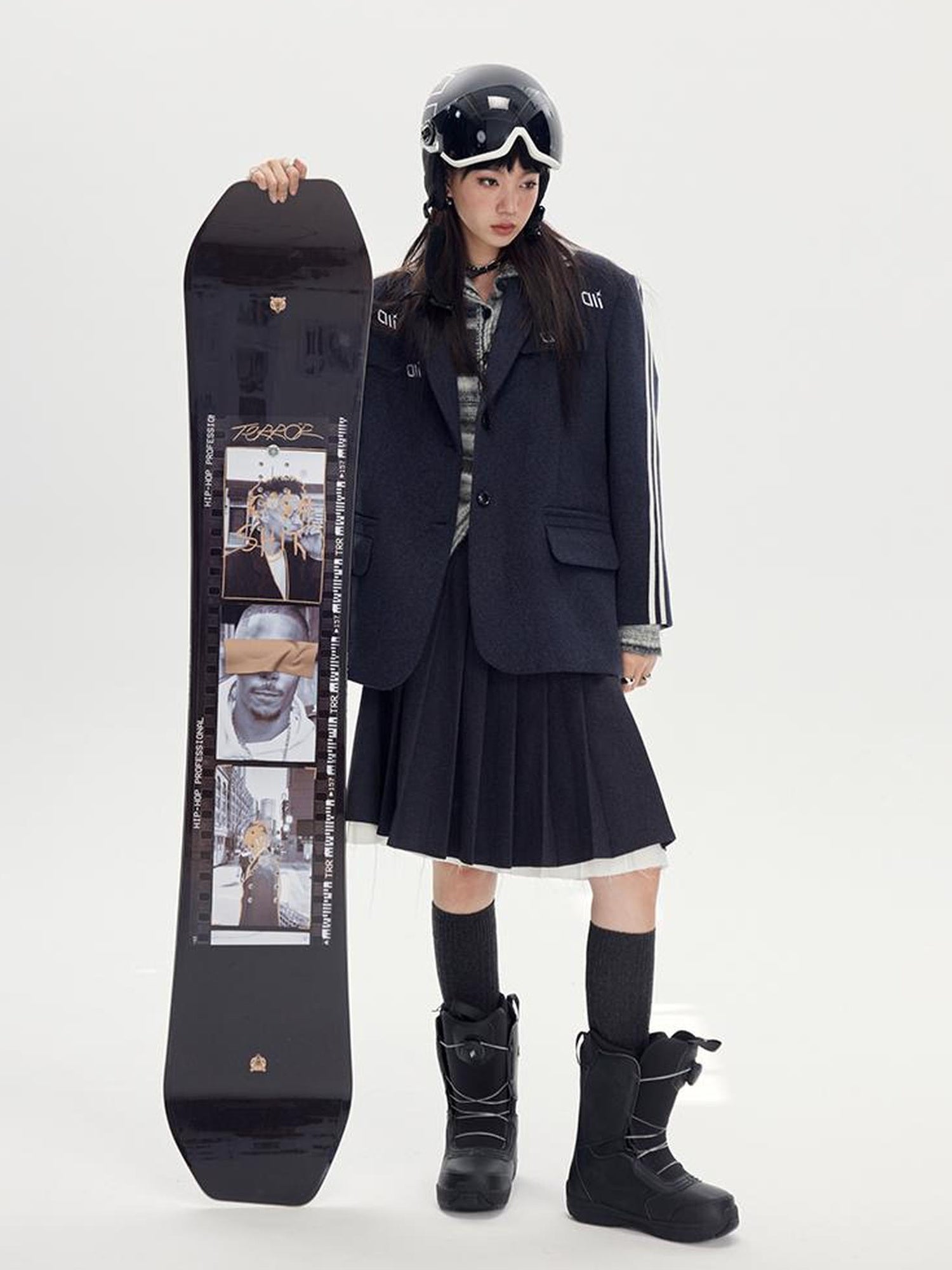 DIDDI MODA Retro Stripe Embroidered Wool Blend Tailored Coat