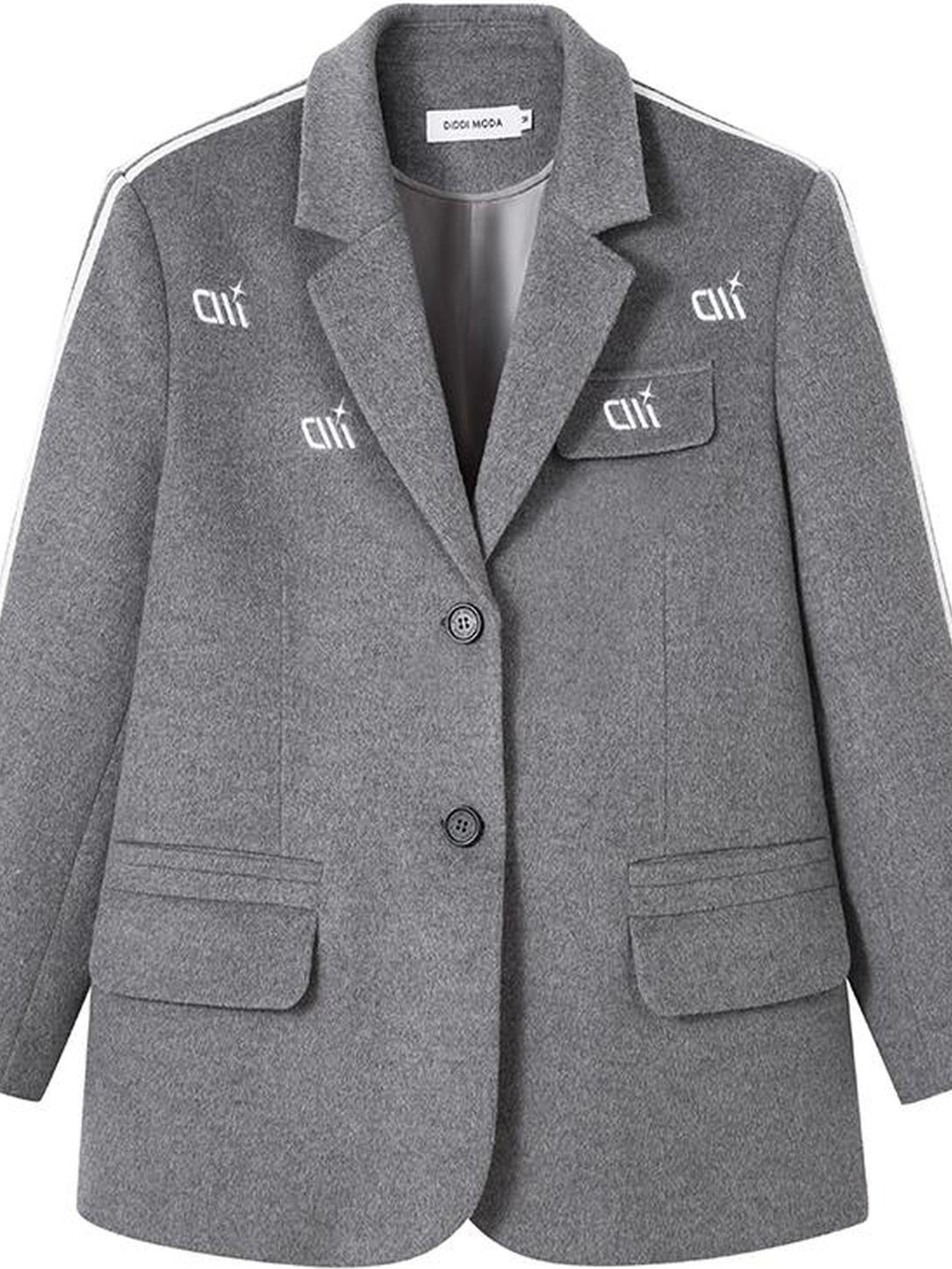 DIDDI MODA Retro Stripe Embroidered Wool Blend Tailored Coat