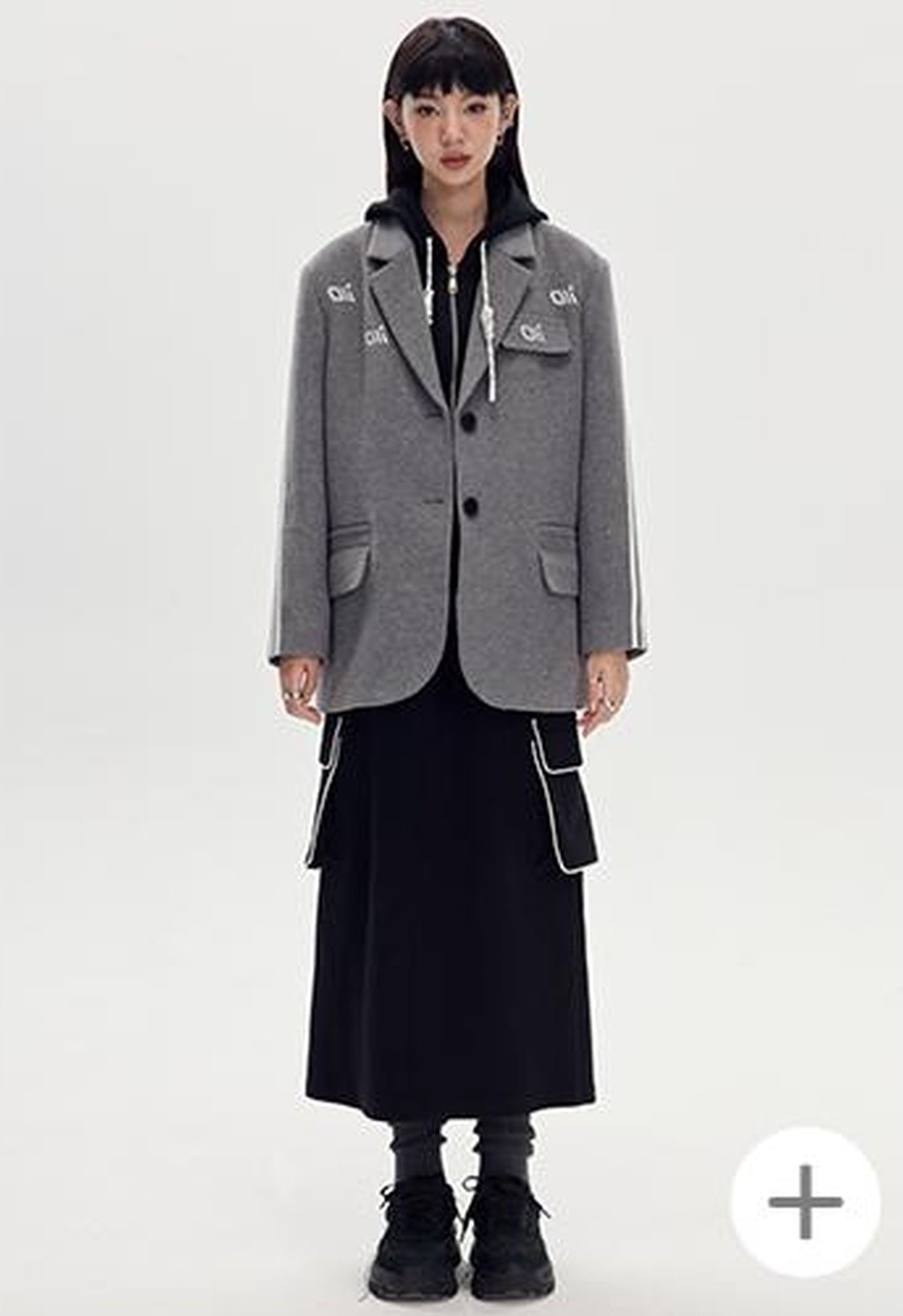 DIDDI MODA Retro Stripe Embroidered Wool Blend Tailored Coat