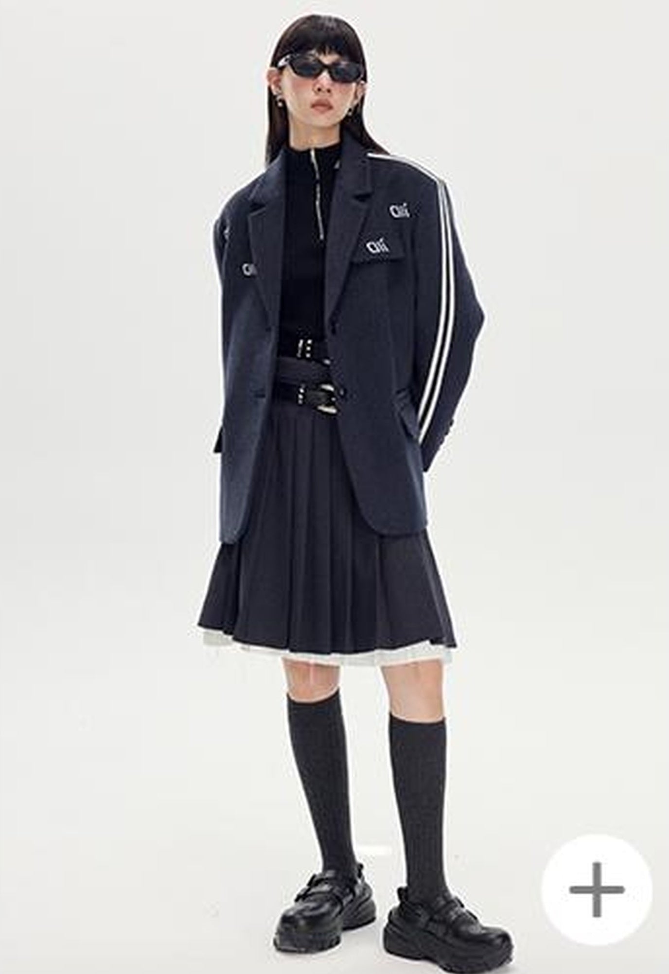 DIDDI MODA Retro Stripe Embroidered Wool Blend Tailored Coat