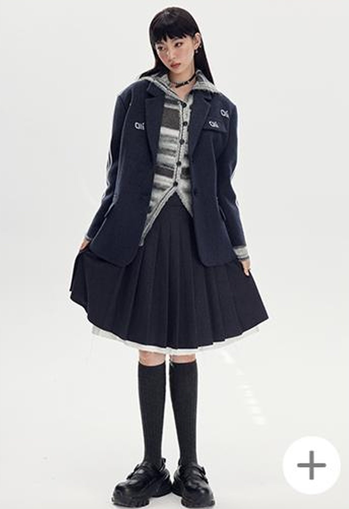 DIDDI MODA Retro Stripe Embroidered Wool Blend Tailored Coat