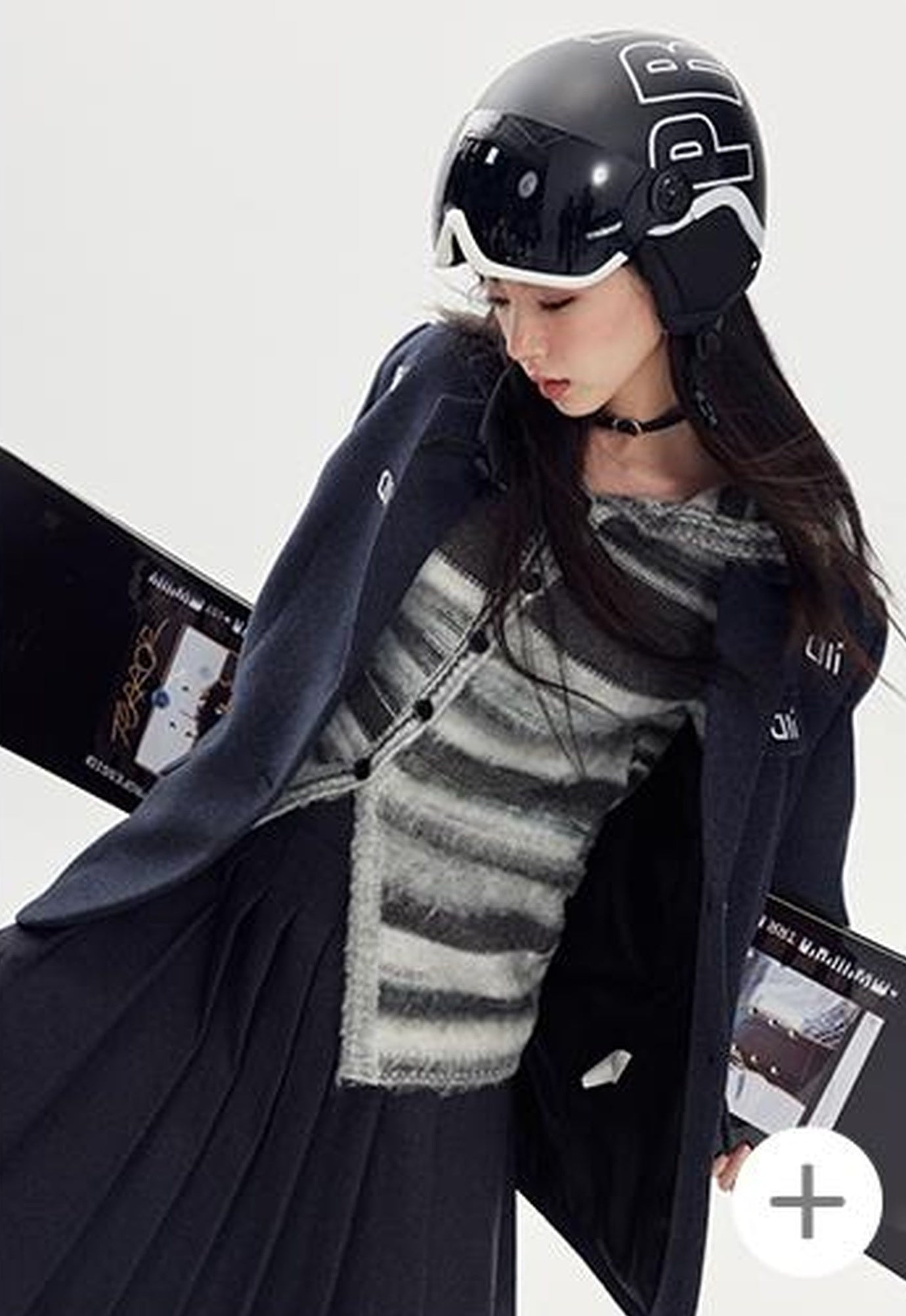 DIDDI MODA Retro Stripe Embroidered Wool Blend Tailored Coat