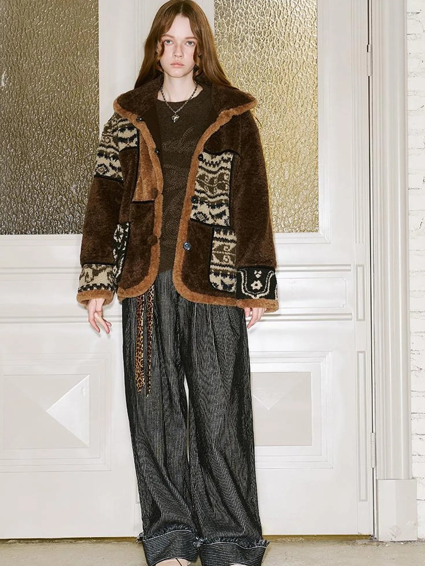 Retro Striped Corduroy Pants Relaxed Straight Leg