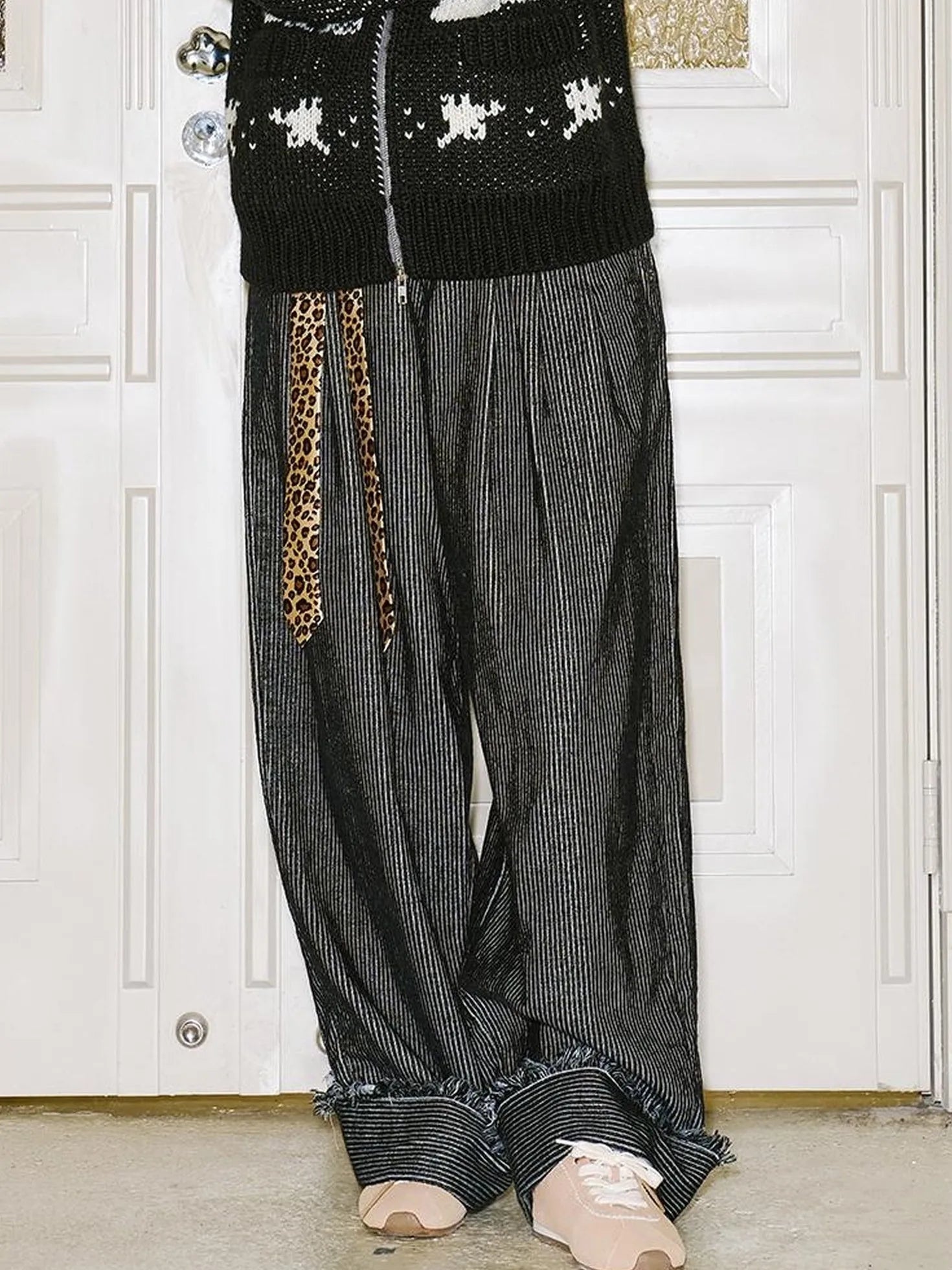 Retro Striped Corduroy Pants Relaxed Straight Leg