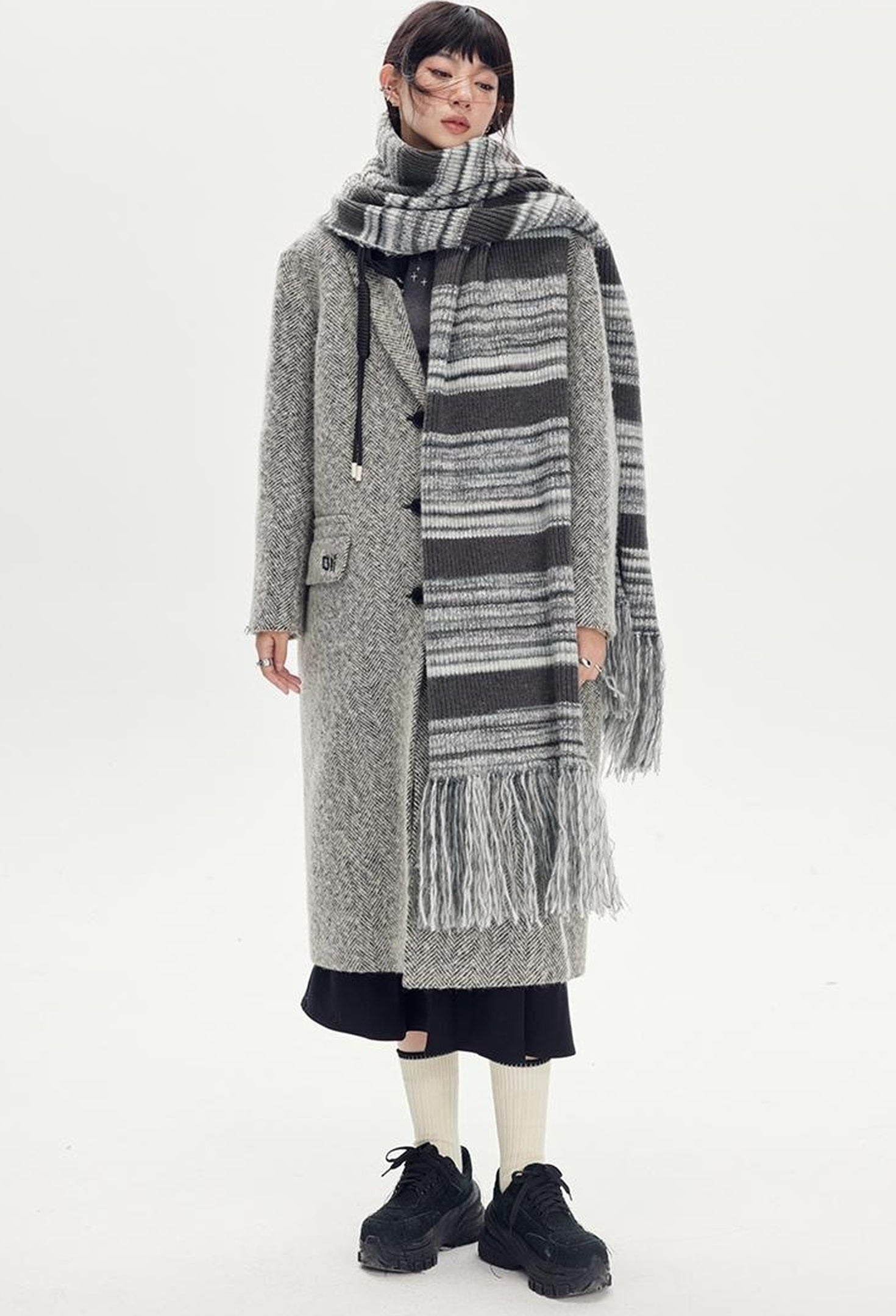 DIDDI MODA Retro Striped Knit Beanie Scarf Set