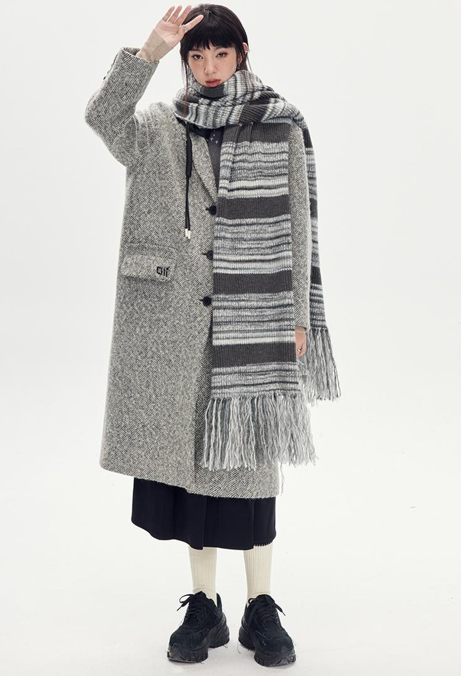 DIDDI MODA Retro Striped Knit Beanie Scarf Set