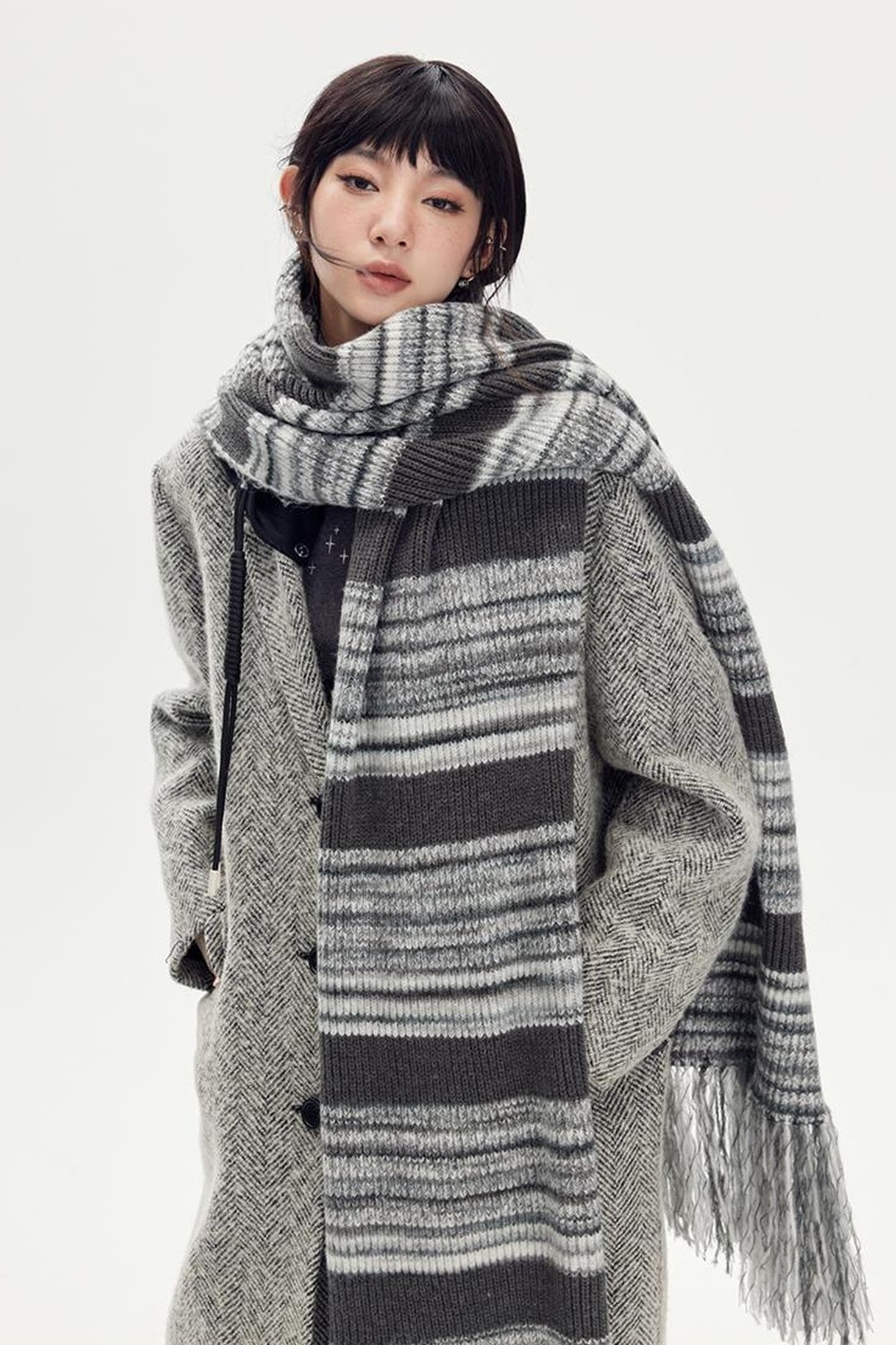 DIDDI MODA Retro Striped Knit Beanie Scarf Set