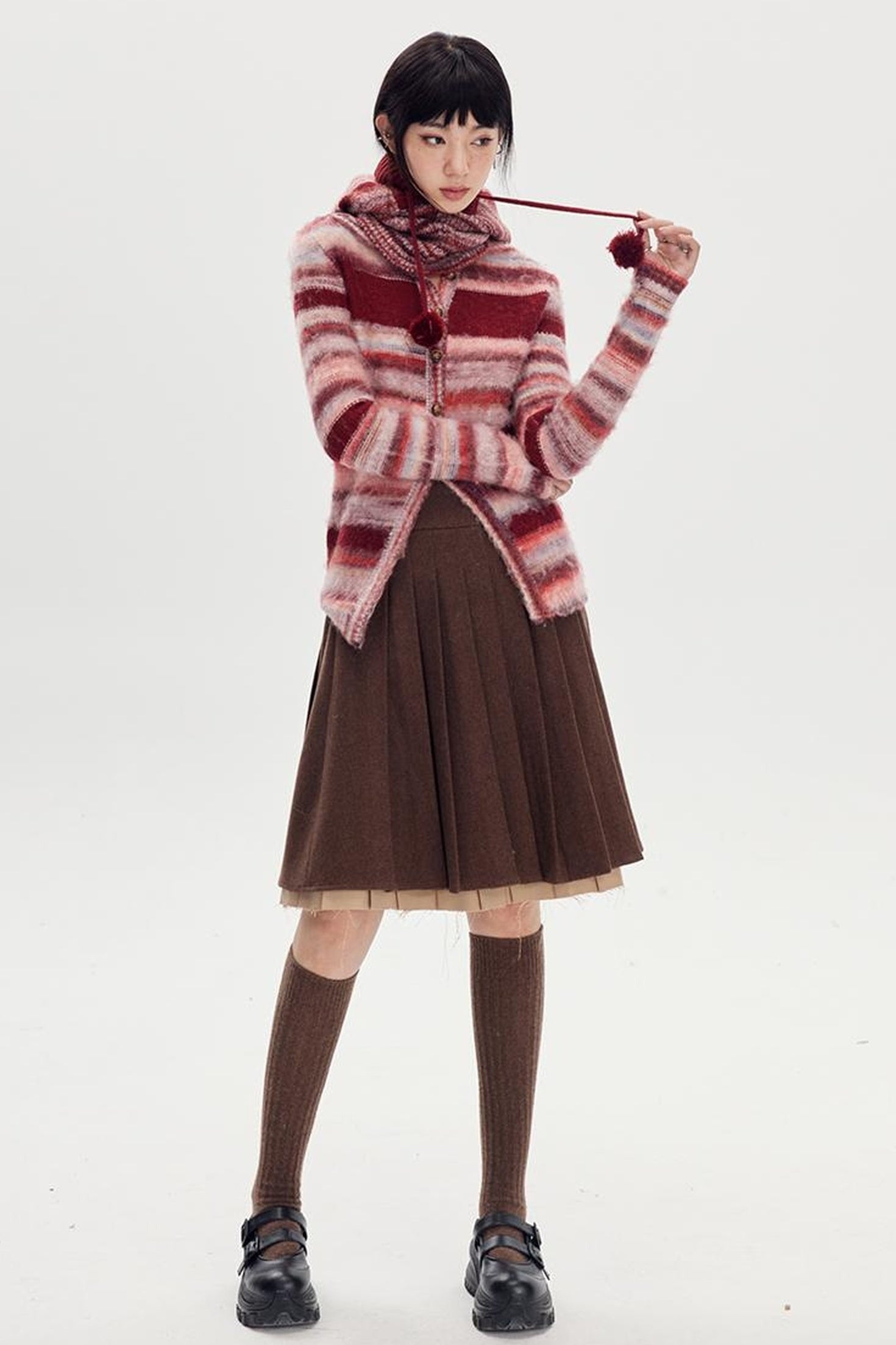 DIDDI MODA Retro Striped Knit Beanie Scarf Set