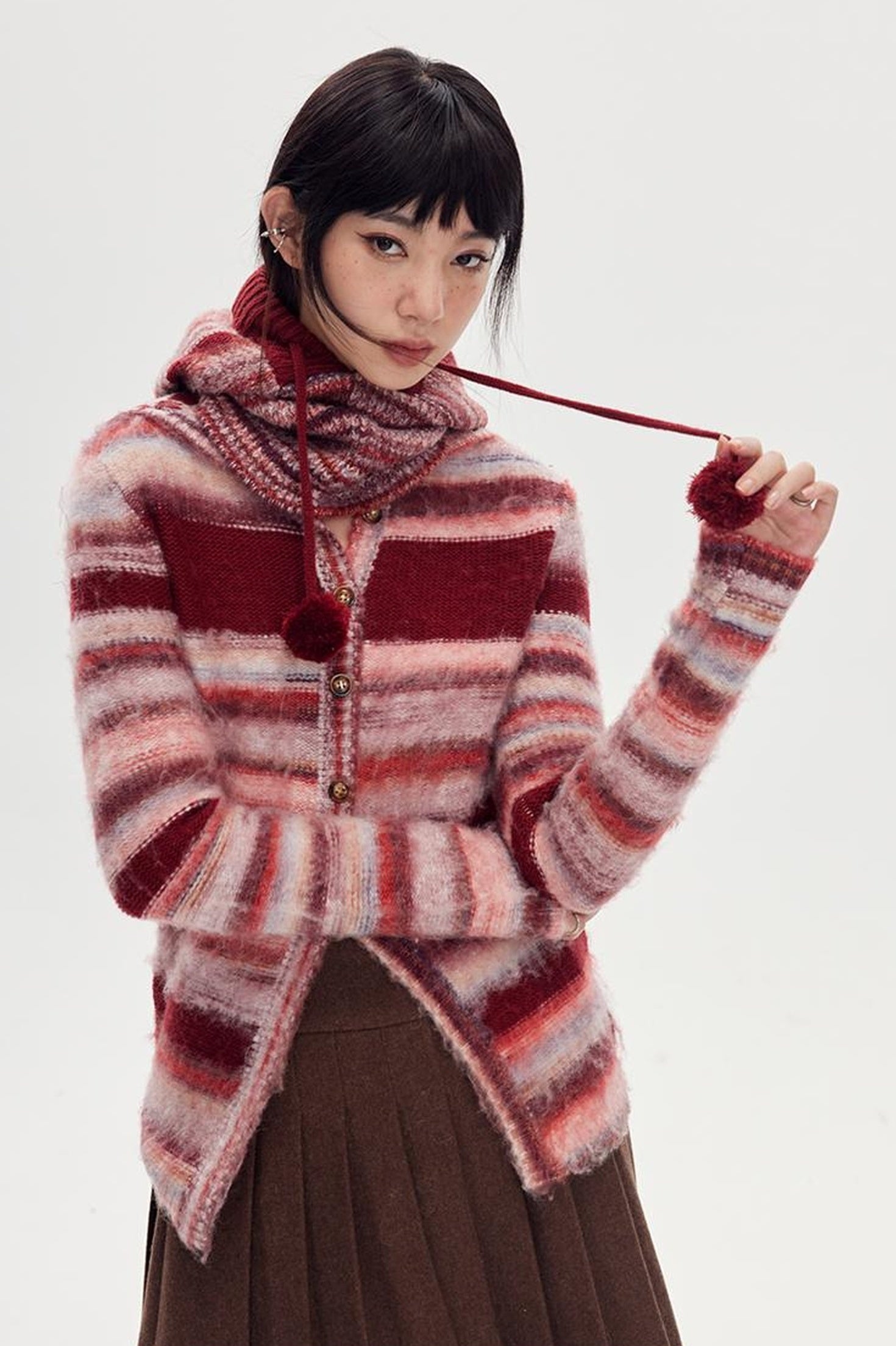 DIDDI MODA Retro Striped Knit Beanie Scarf Set