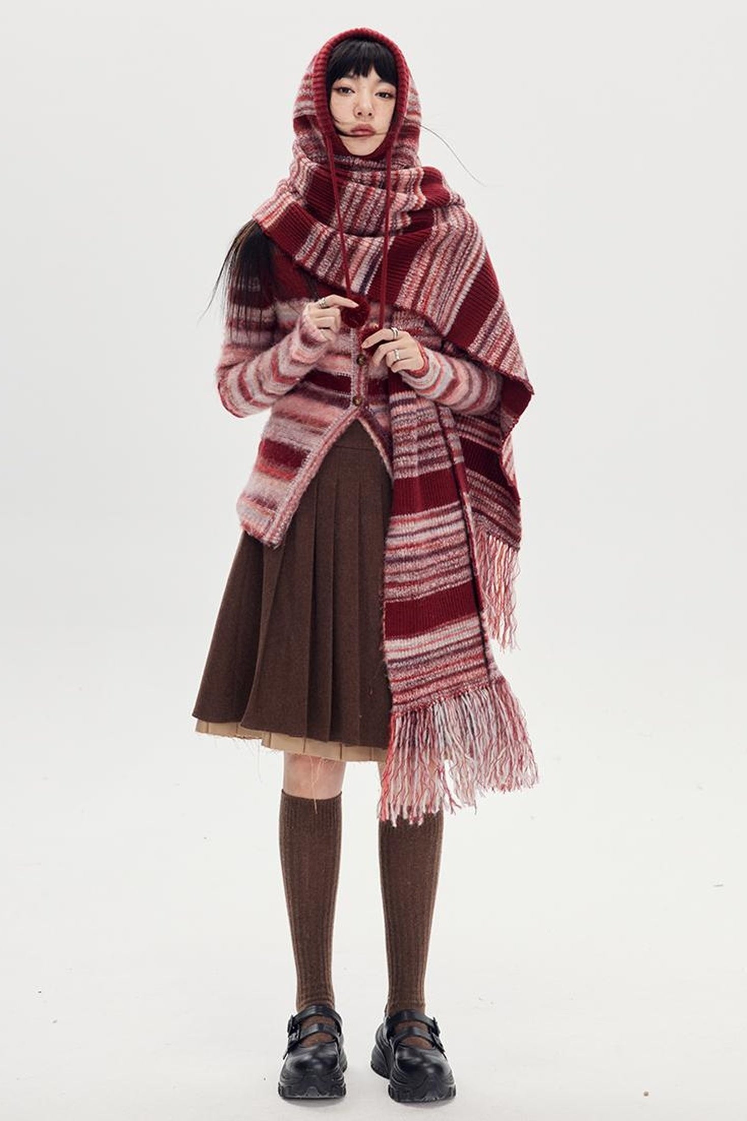 DIDDI MODA Retro Striped Knit Beanie Scarf Set
