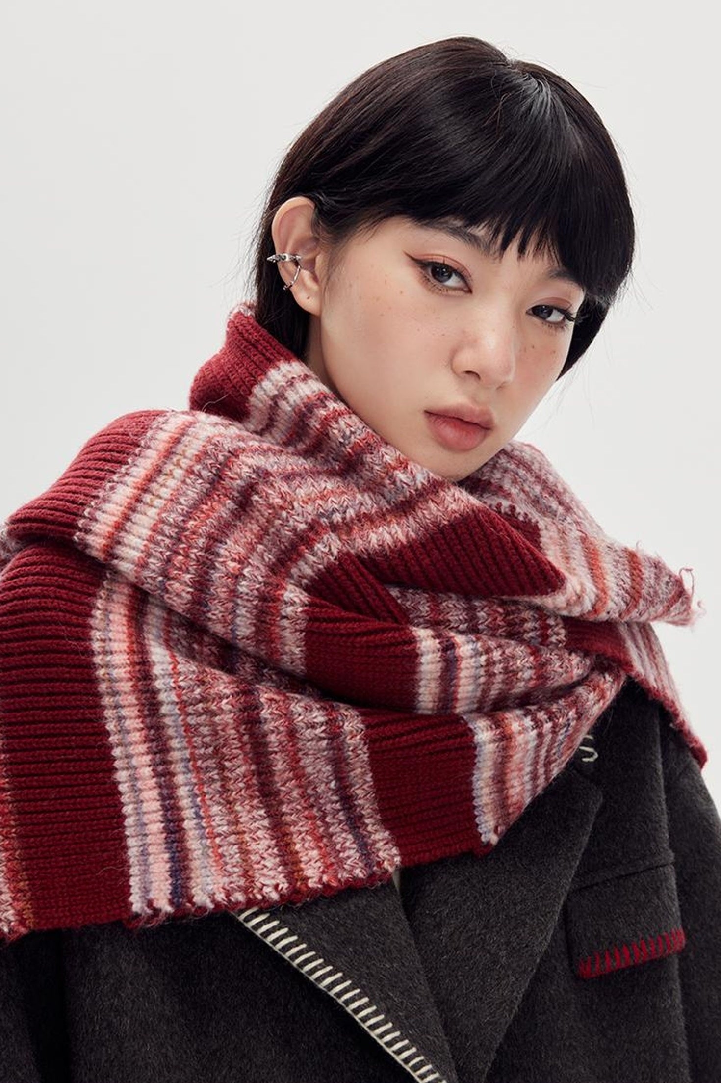 DIDDI MODA Retro Striped Knit Beanie Scarf Set