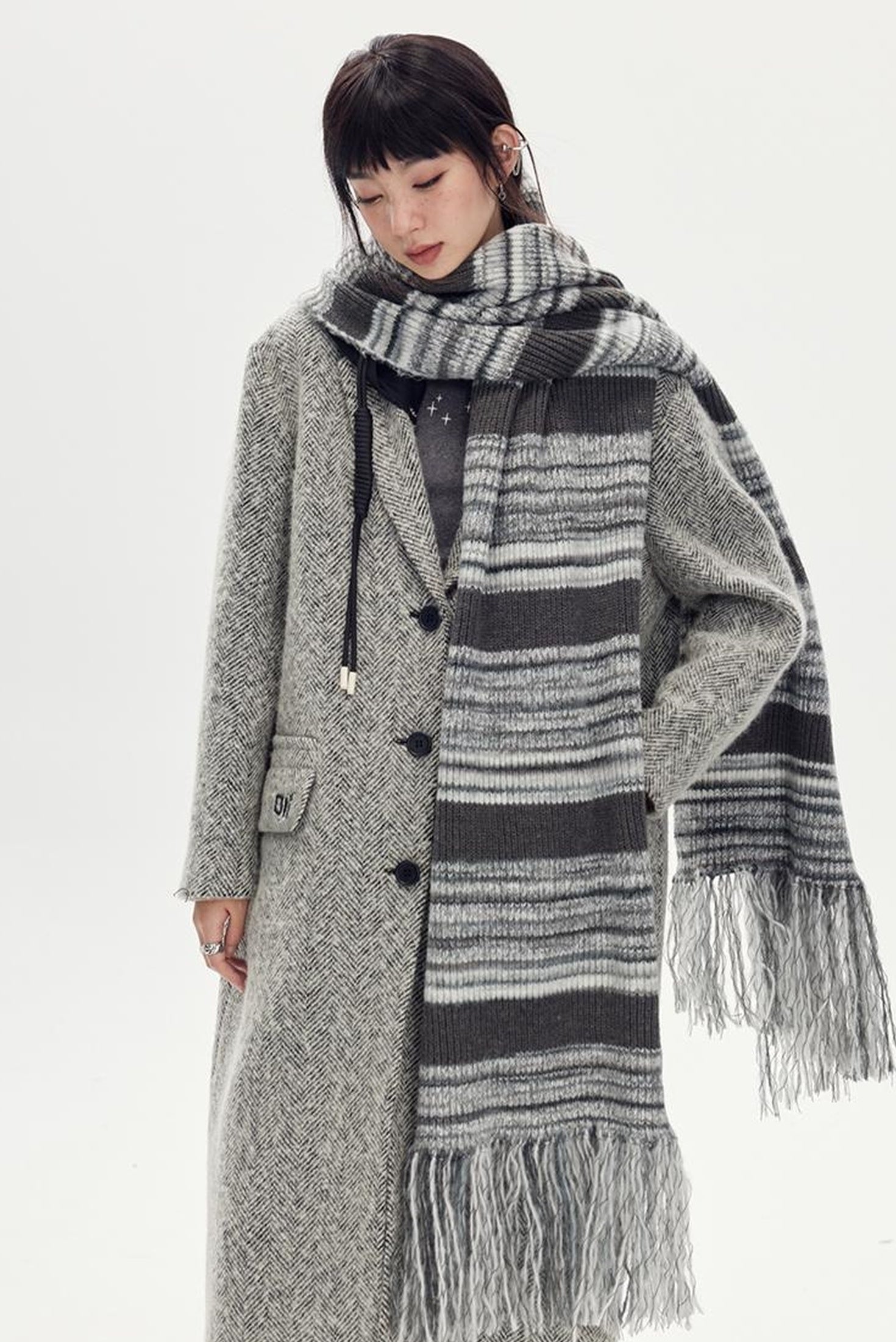 DIDDI MODA Retro Striped Knit Beanie Scarf Set