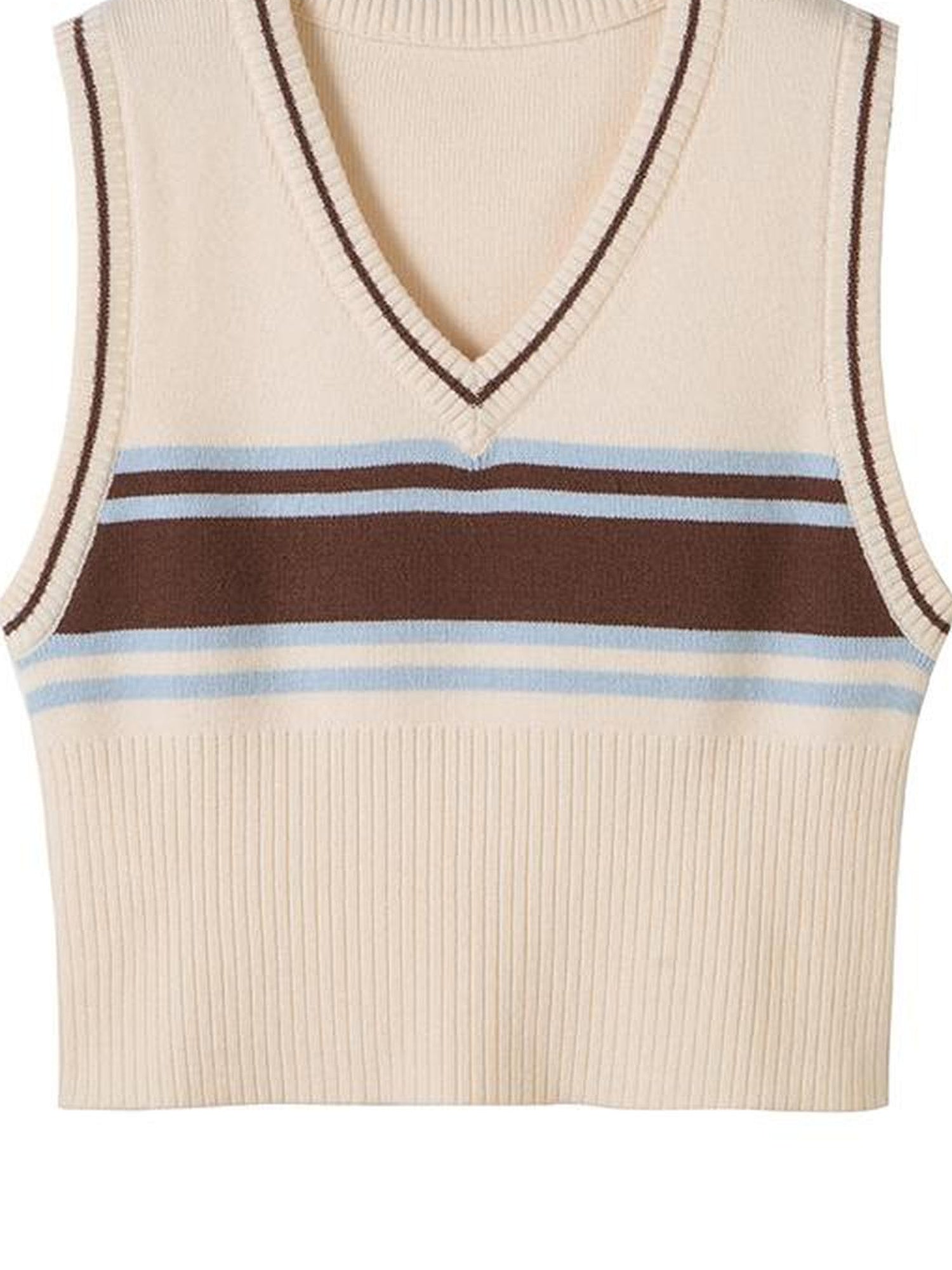 DIDDI MODA Retro Striped Knit Vest Slim Fit Long Hem