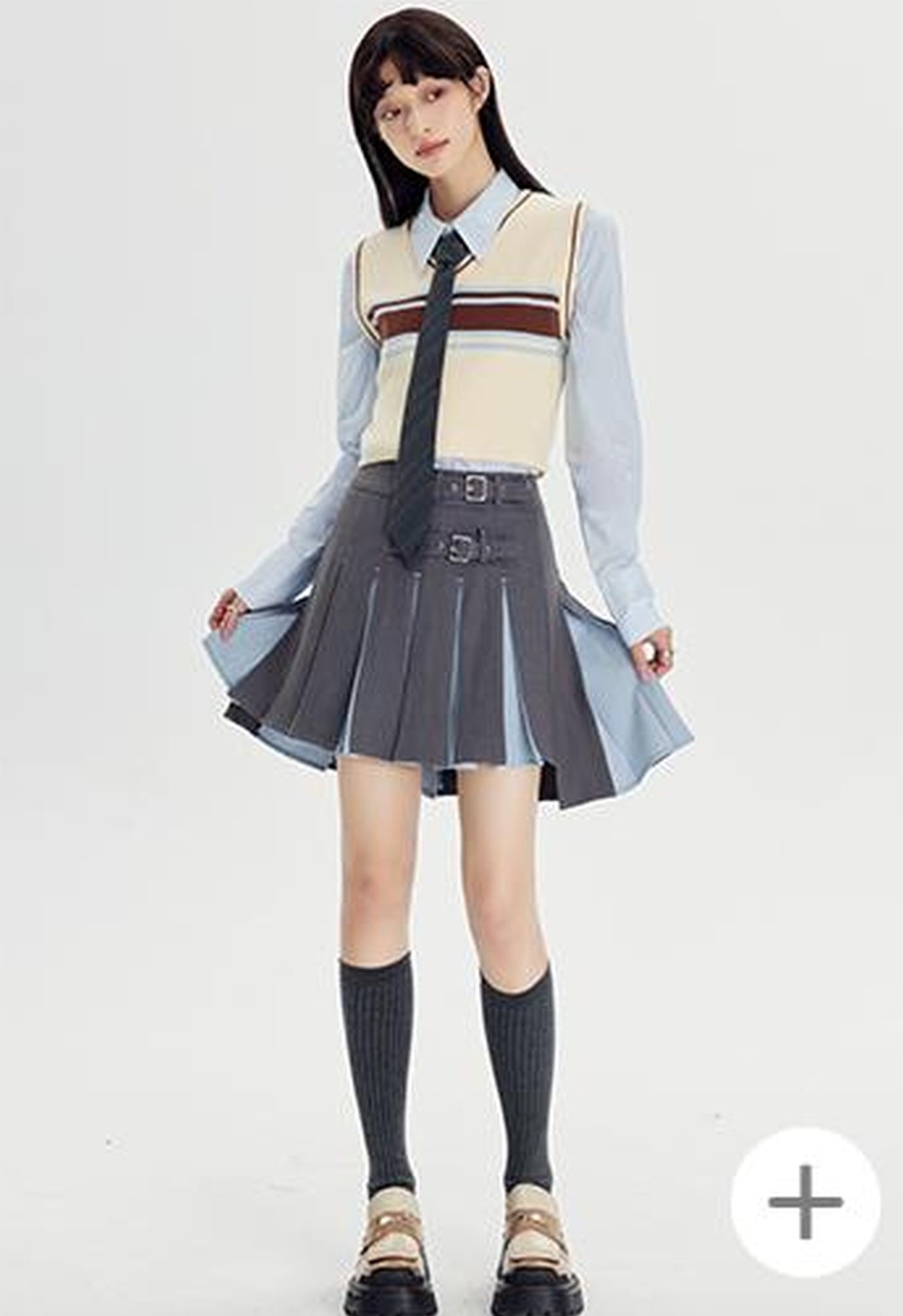 DIDDI MODA Retro Striped Knit Vest Slim Fit Long Hem