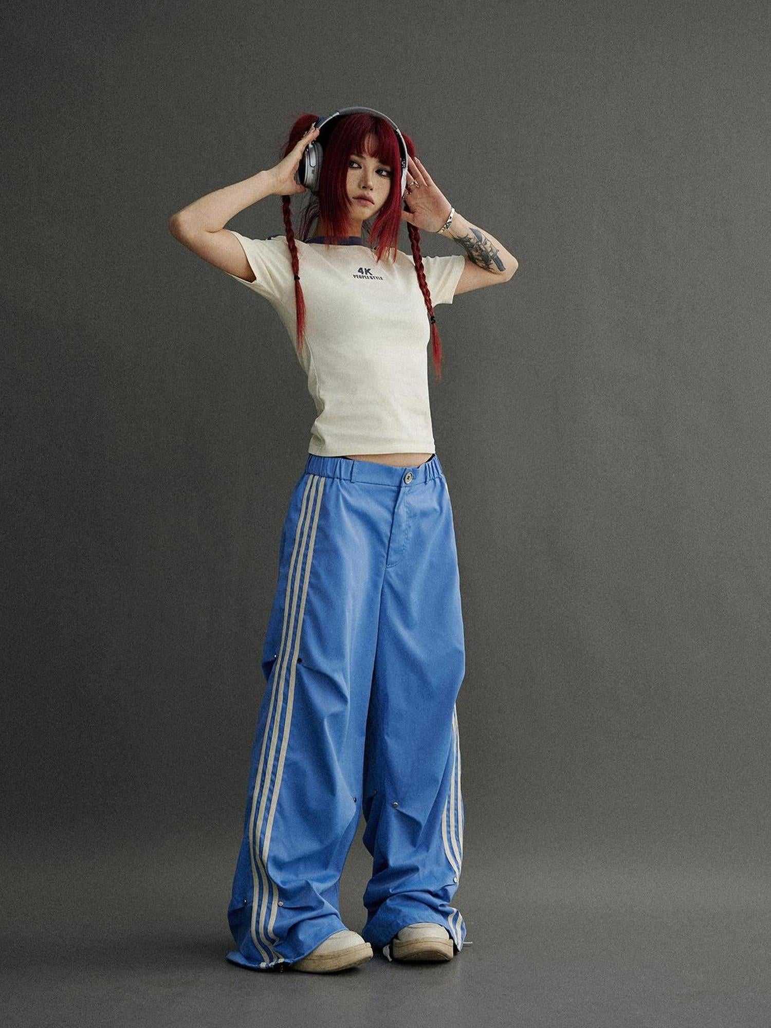 Peoplesense Retro Striped Wide Leg Quick Dry Parachute Pants