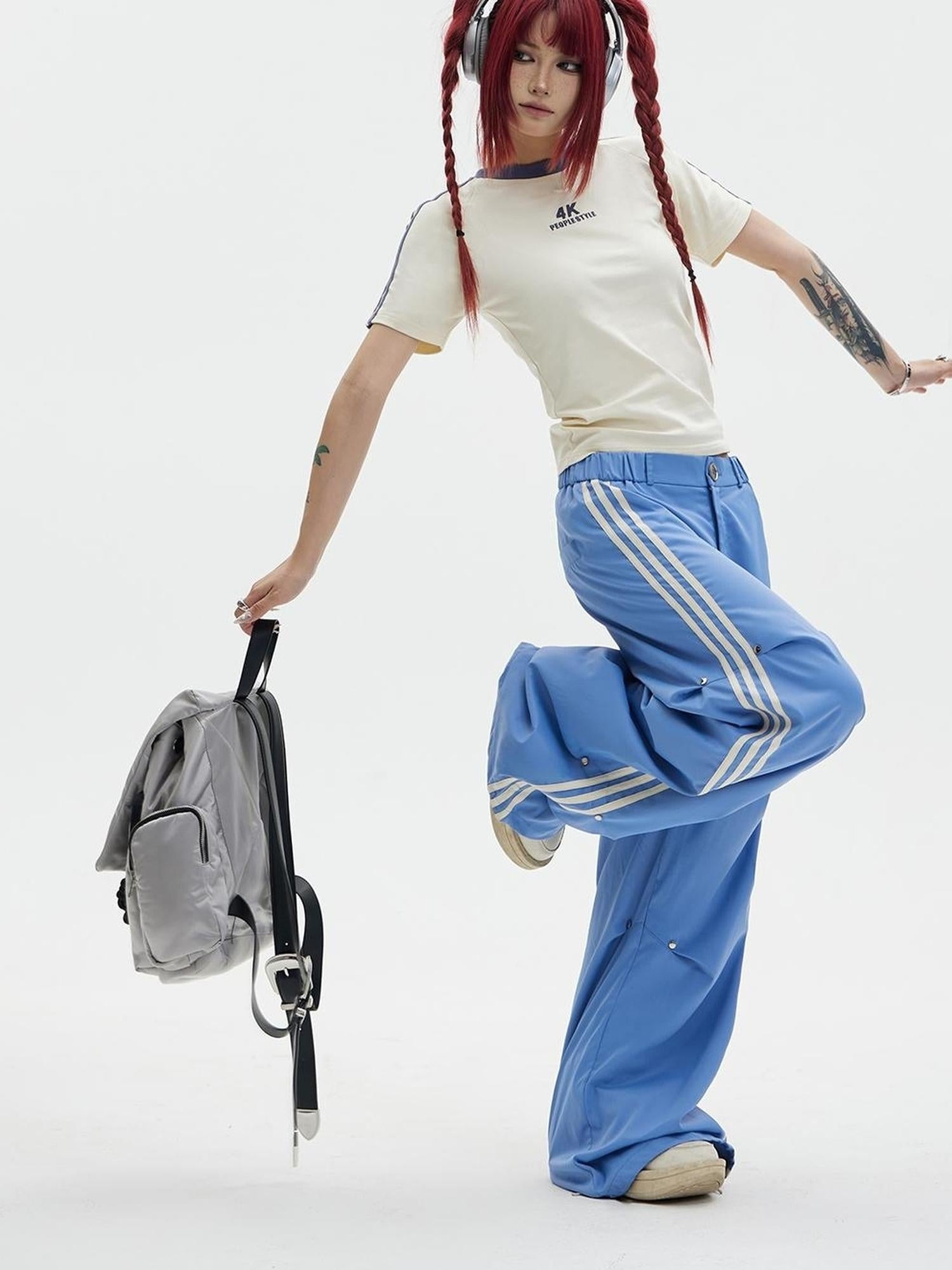 Peoplesense Retro Striped Wide Leg Quick Dry Parachute Pants