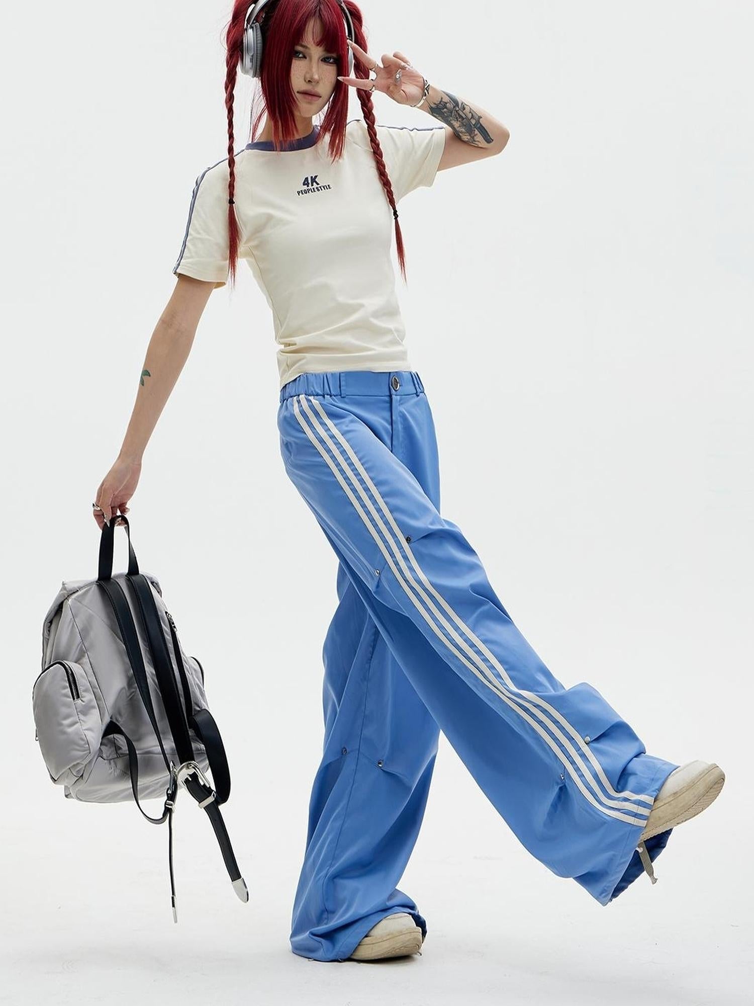 Peoplesense Retro Striped Wide Leg Quick Dry Parachute Pants