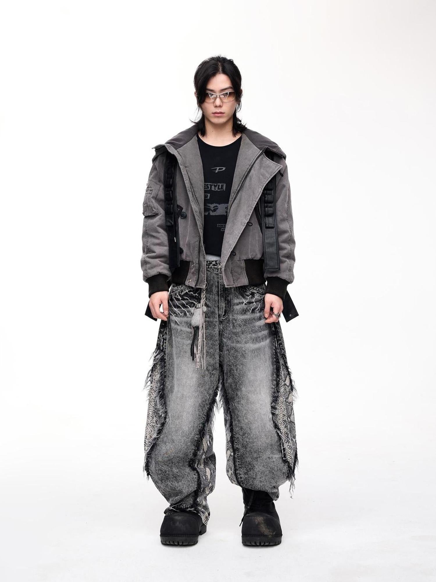 Peoplesense Retro Unisex Washed Graphite Hooded Jacket