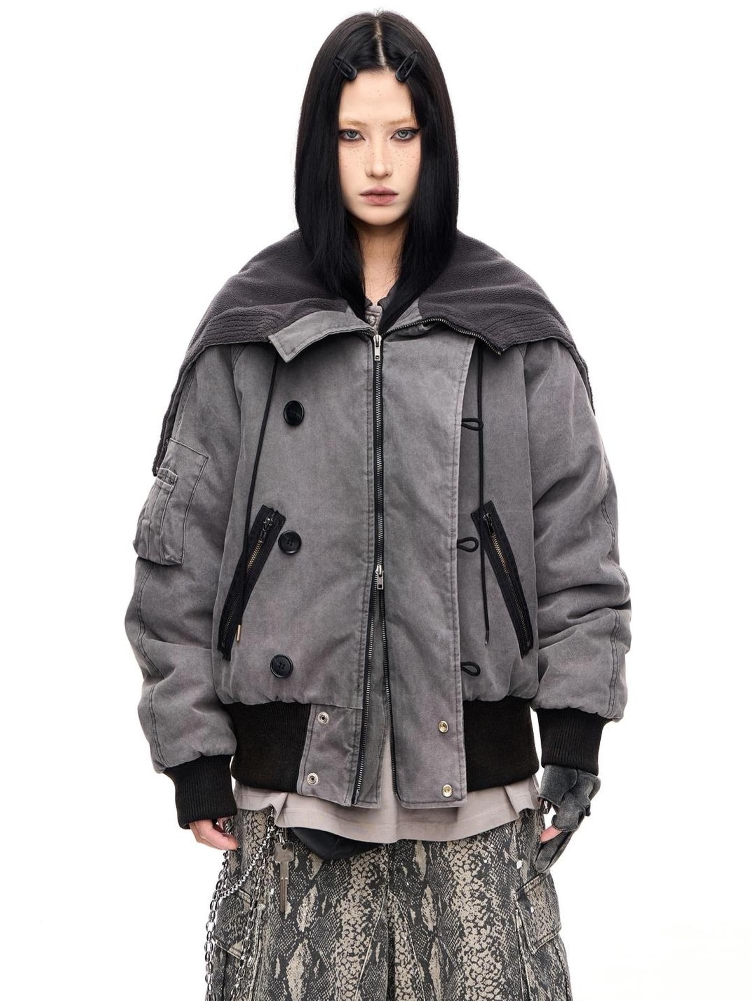 Peoplesense Retro Unisex Washed Graphite Hooded Jacket