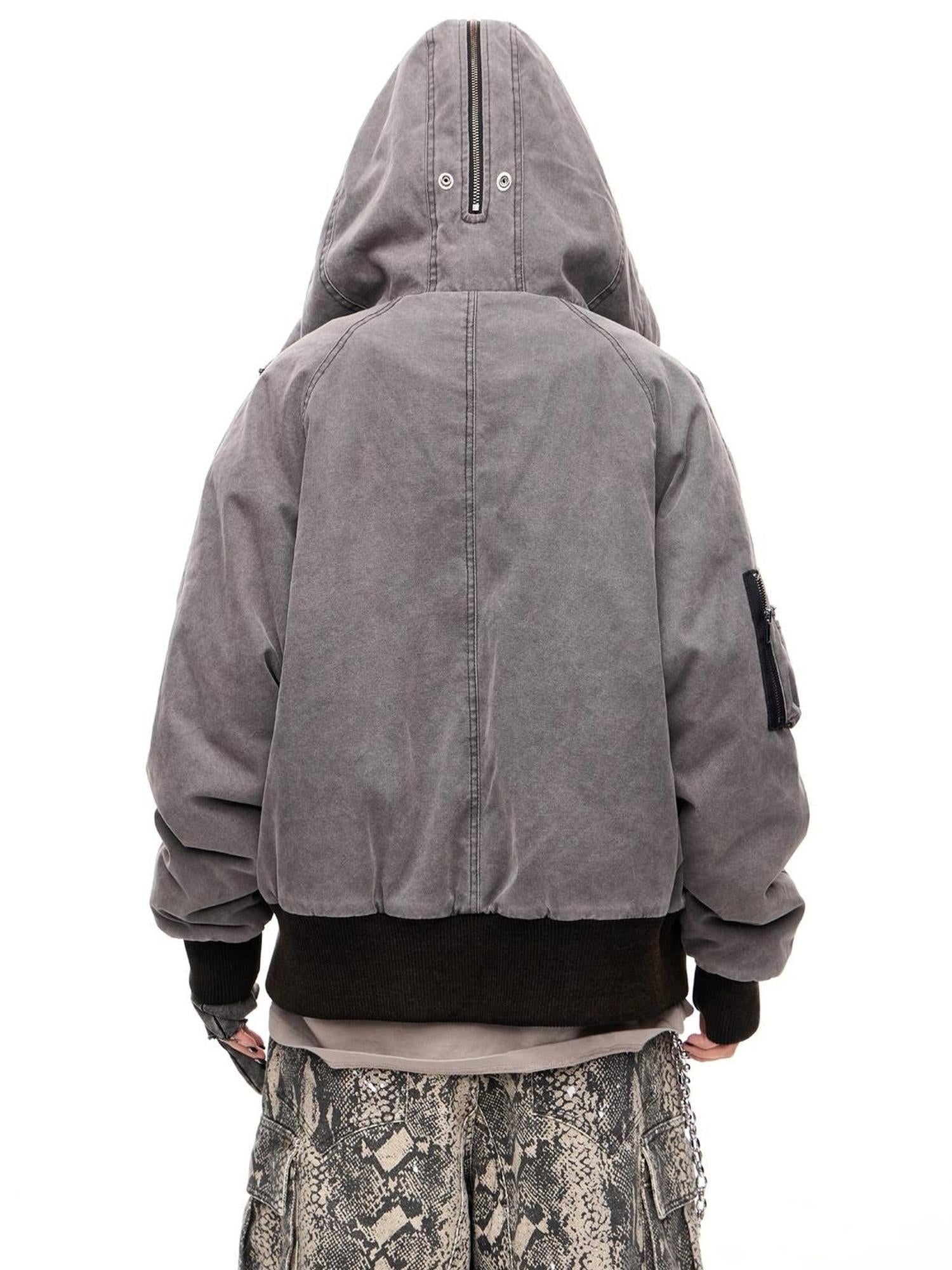 Peoplesense Retro Unisex Washed Graphite Hooded Jacket