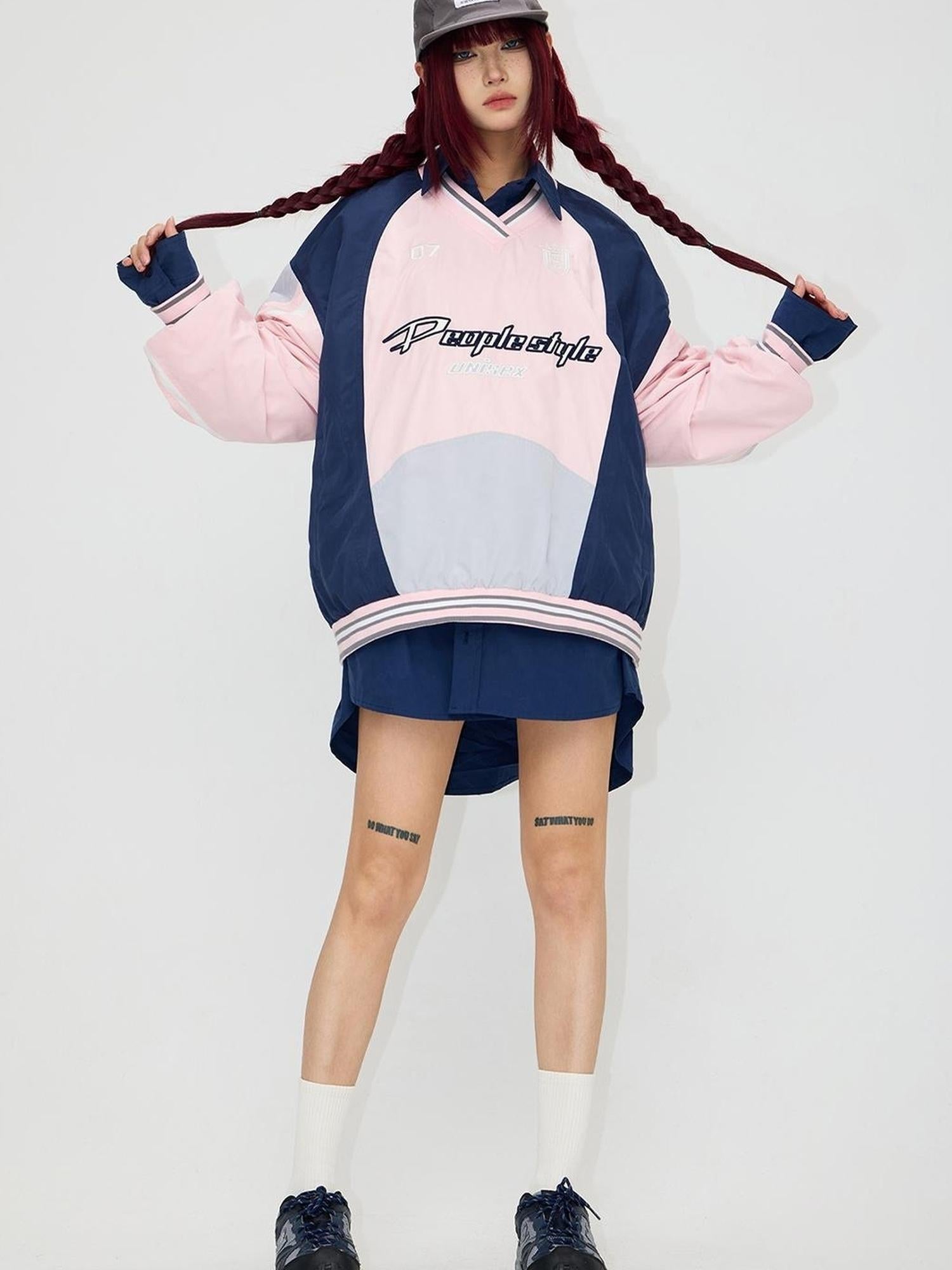 Peoplesense Retro V Neck Rugby Sweater Unisex Loose Fit