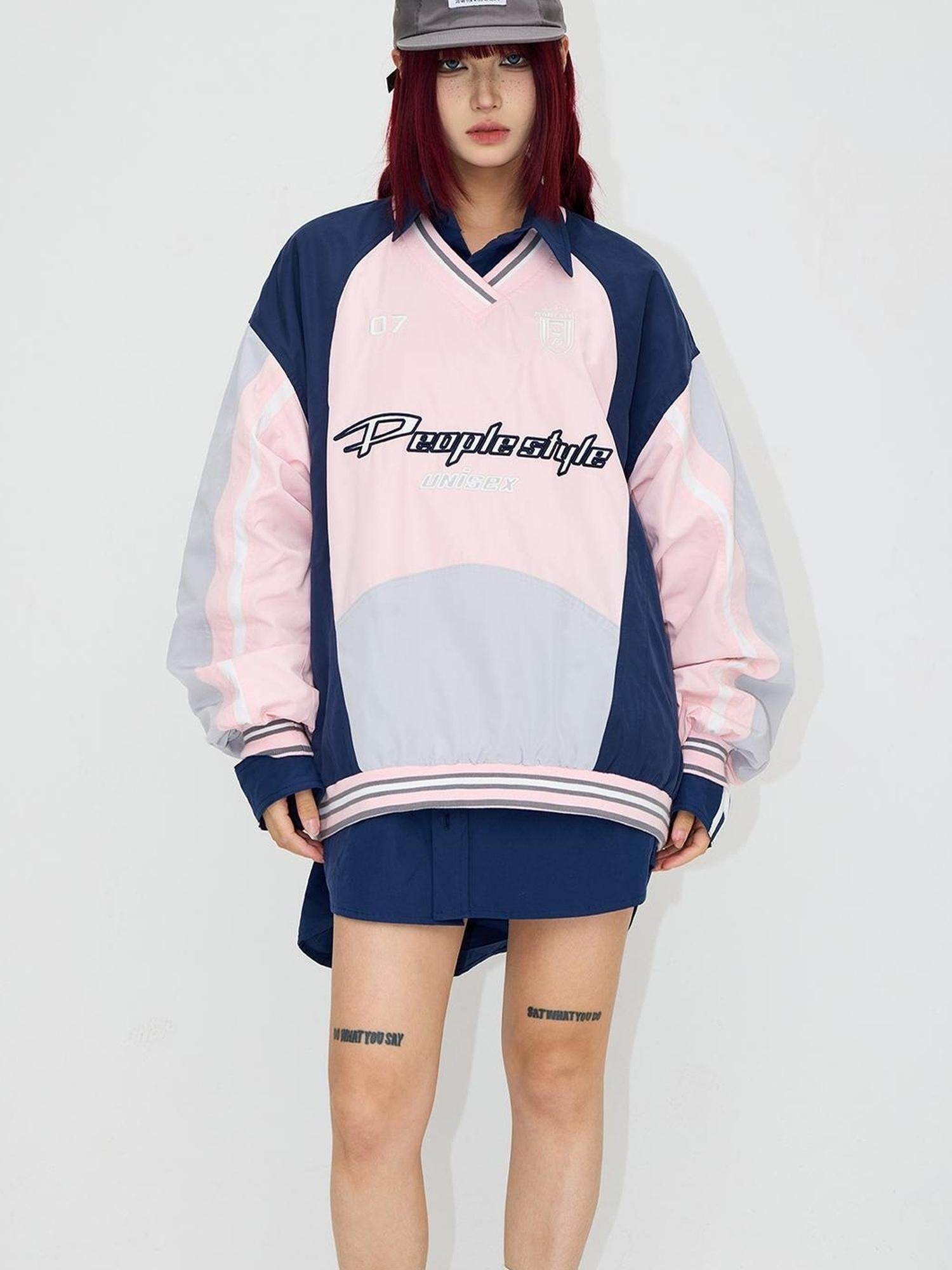 Peoplesense Retro V Neck Rugby Sweater Unisex Loose Fit