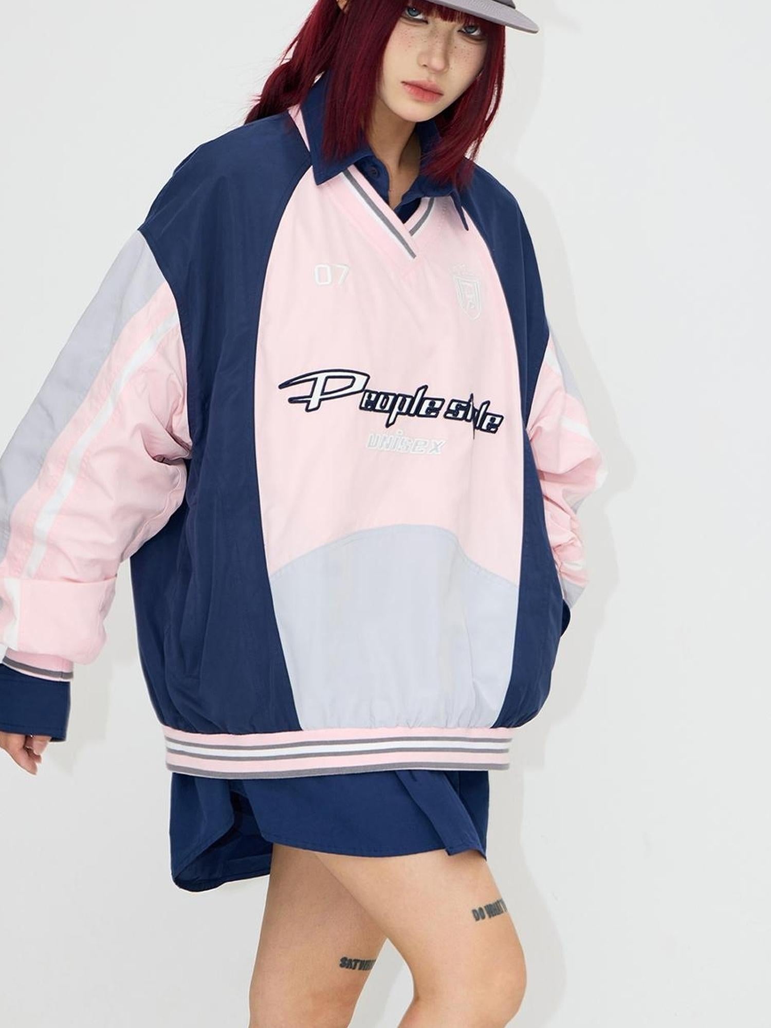 Peoplesense Retro V Neck Rugby Sweater Unisex Loose Fit