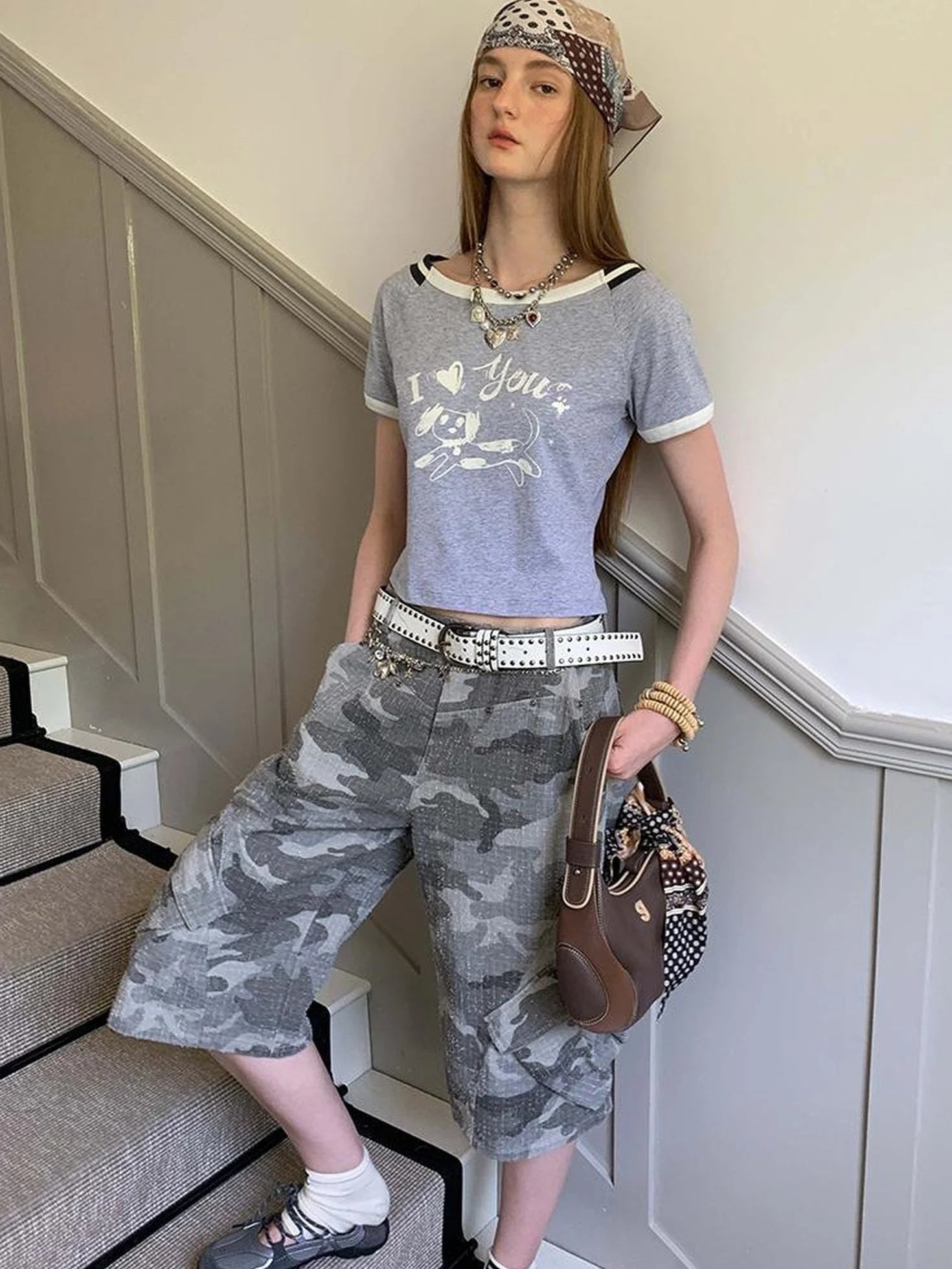 Retro Washed Camo Cropped Pants