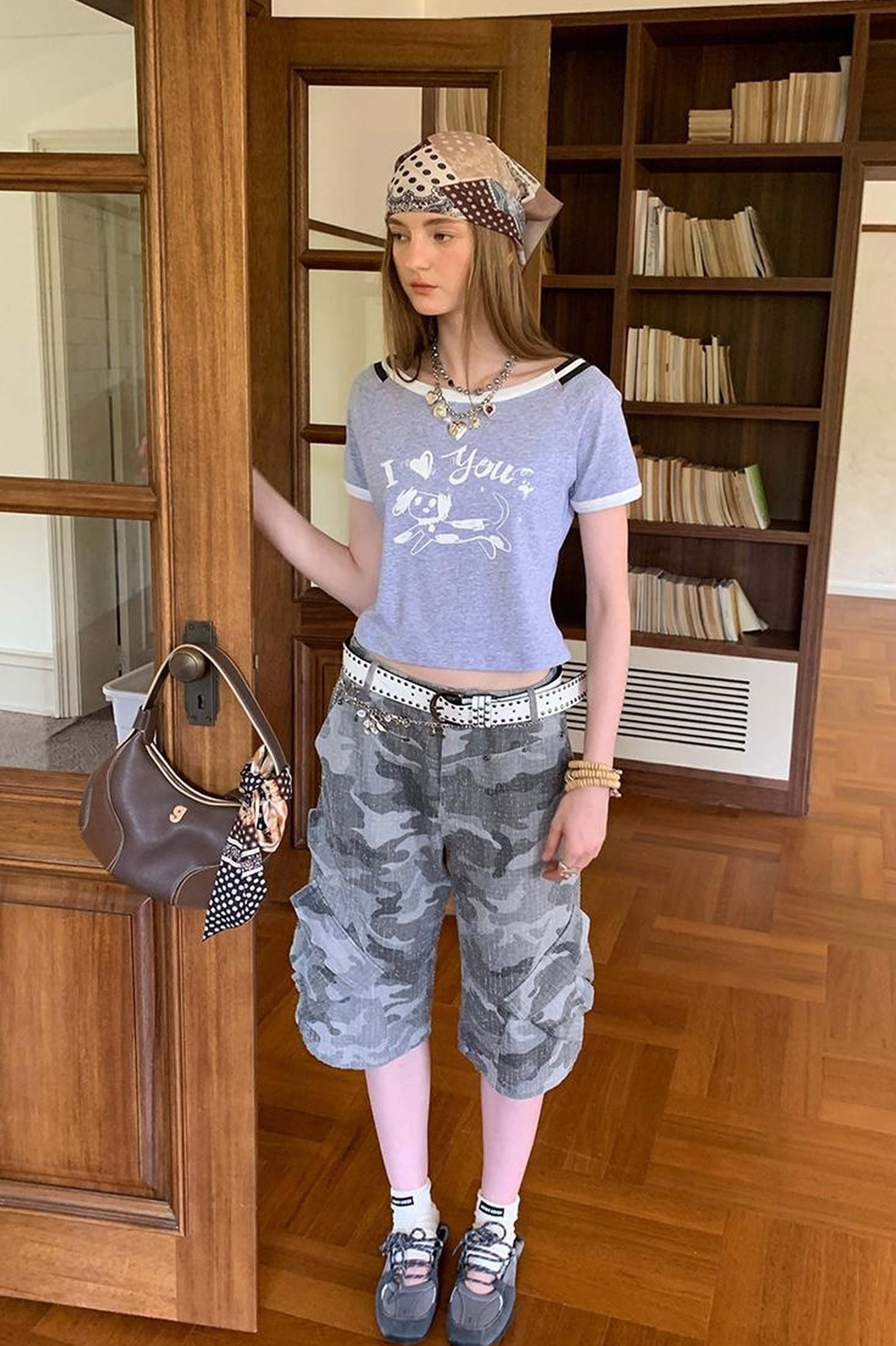 DIDDI MODA Retro Washed Camo Cropped Pants