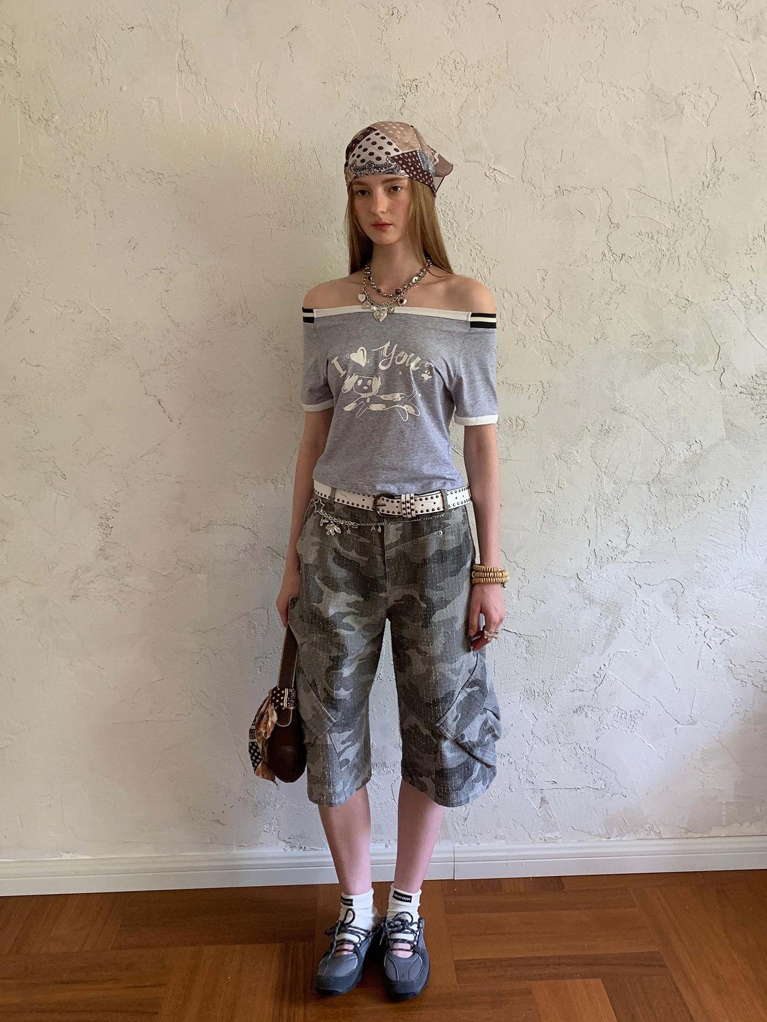DIDDI MODA Retro Washed Camo Cropped Pants