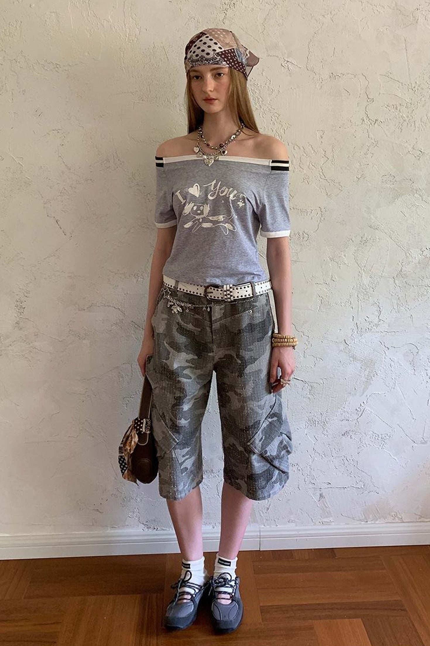 DIDDI MODA Retro Washed Camo Cropped Pants