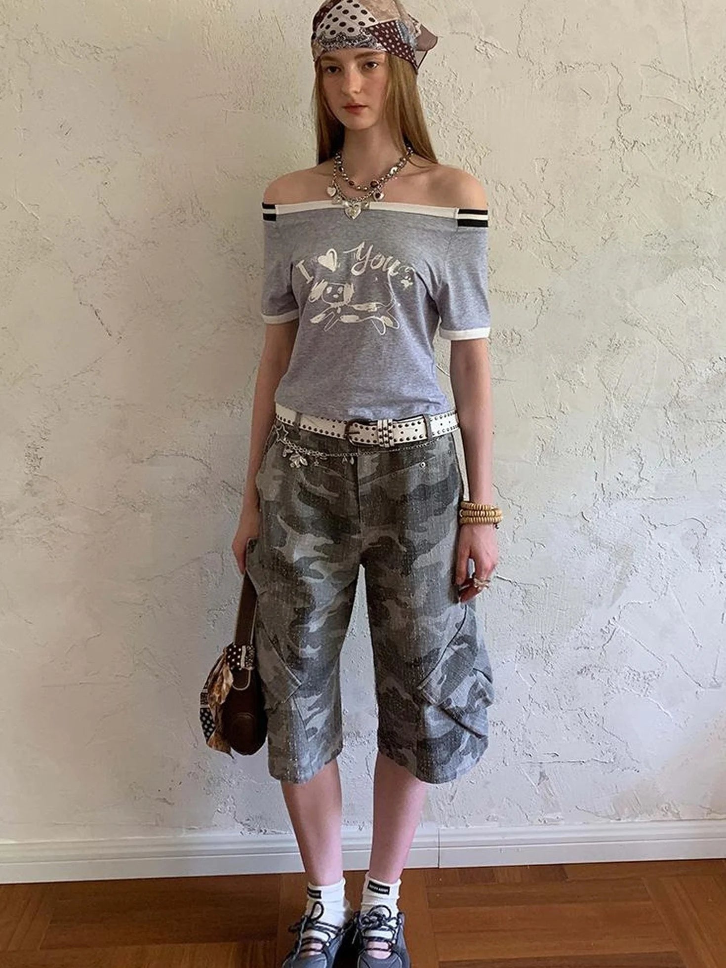 Retro Washed Camo Cropped Pants