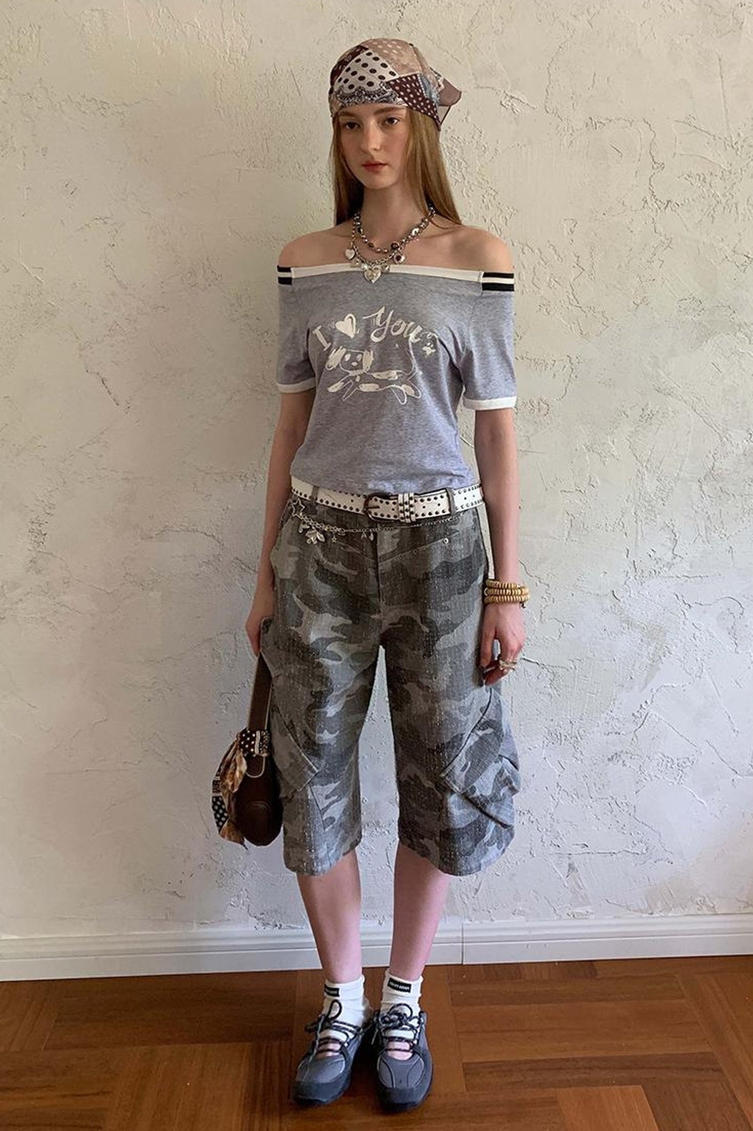 DIDDI MODA Retro Washed Camo Cropped Pants