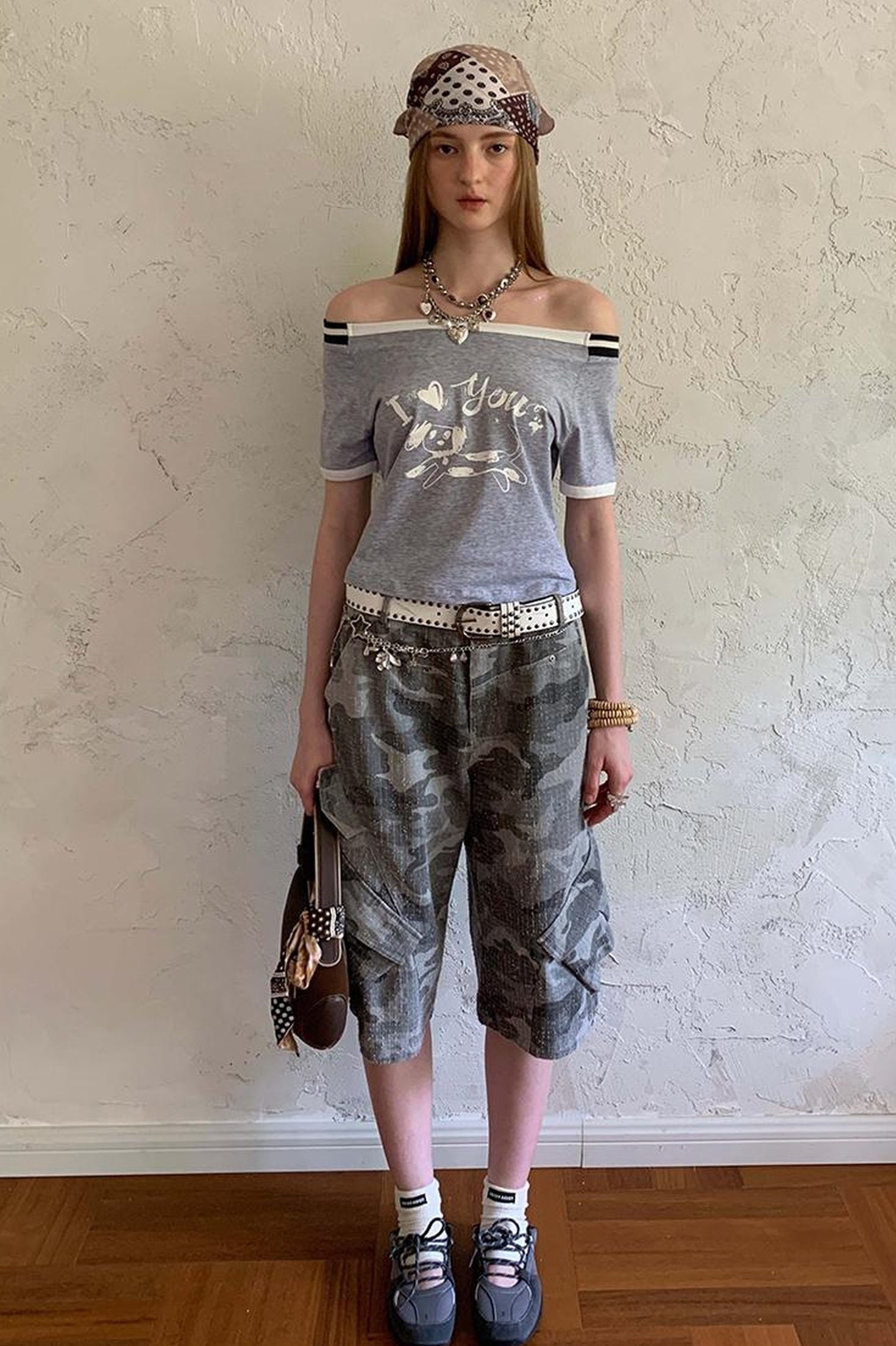 DIDDI MODA Retro Washed Camo Cropped Pants