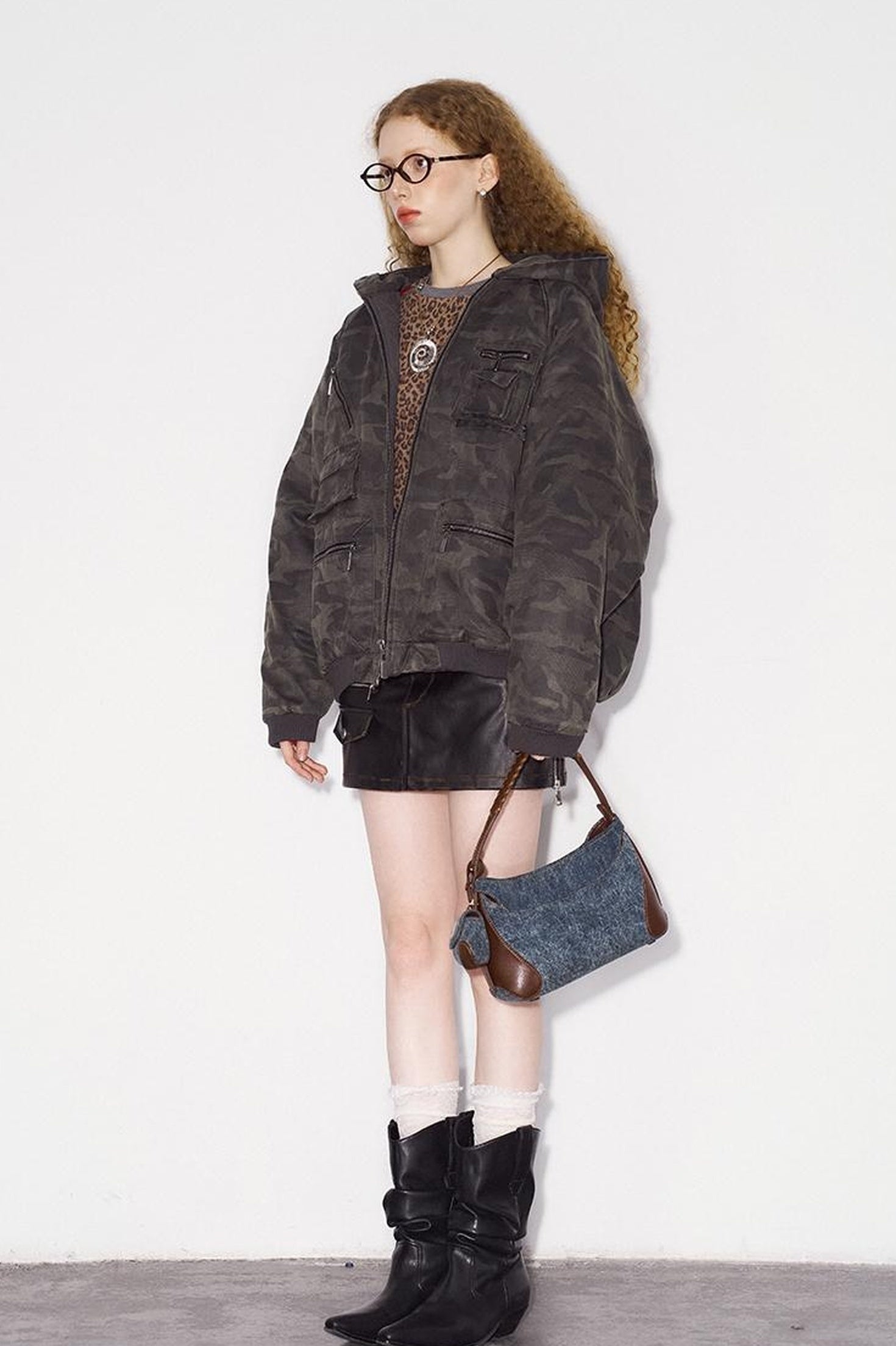 DIDDI MODA Retro Washed Camo Hooded Utility Jacket