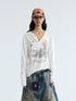 Peoplesense Retro White Ink Print Washed Loose Fit Long Sleeve Tee