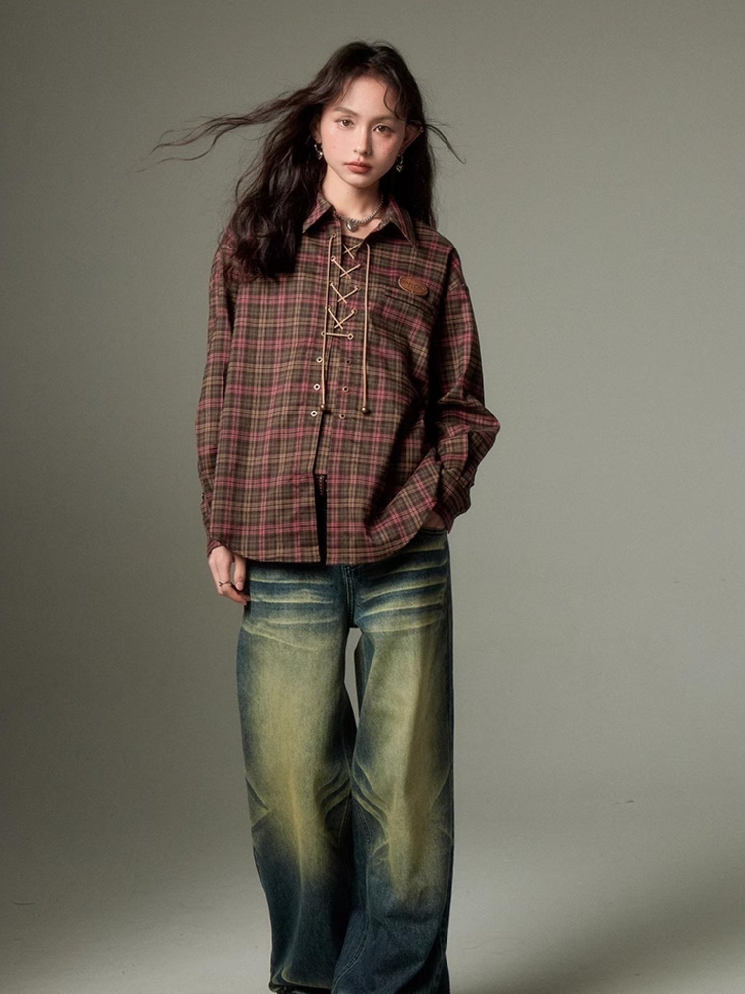 DIDDI MODA Retro Wide Leg Denim Jeans With Cat Whisker Wash