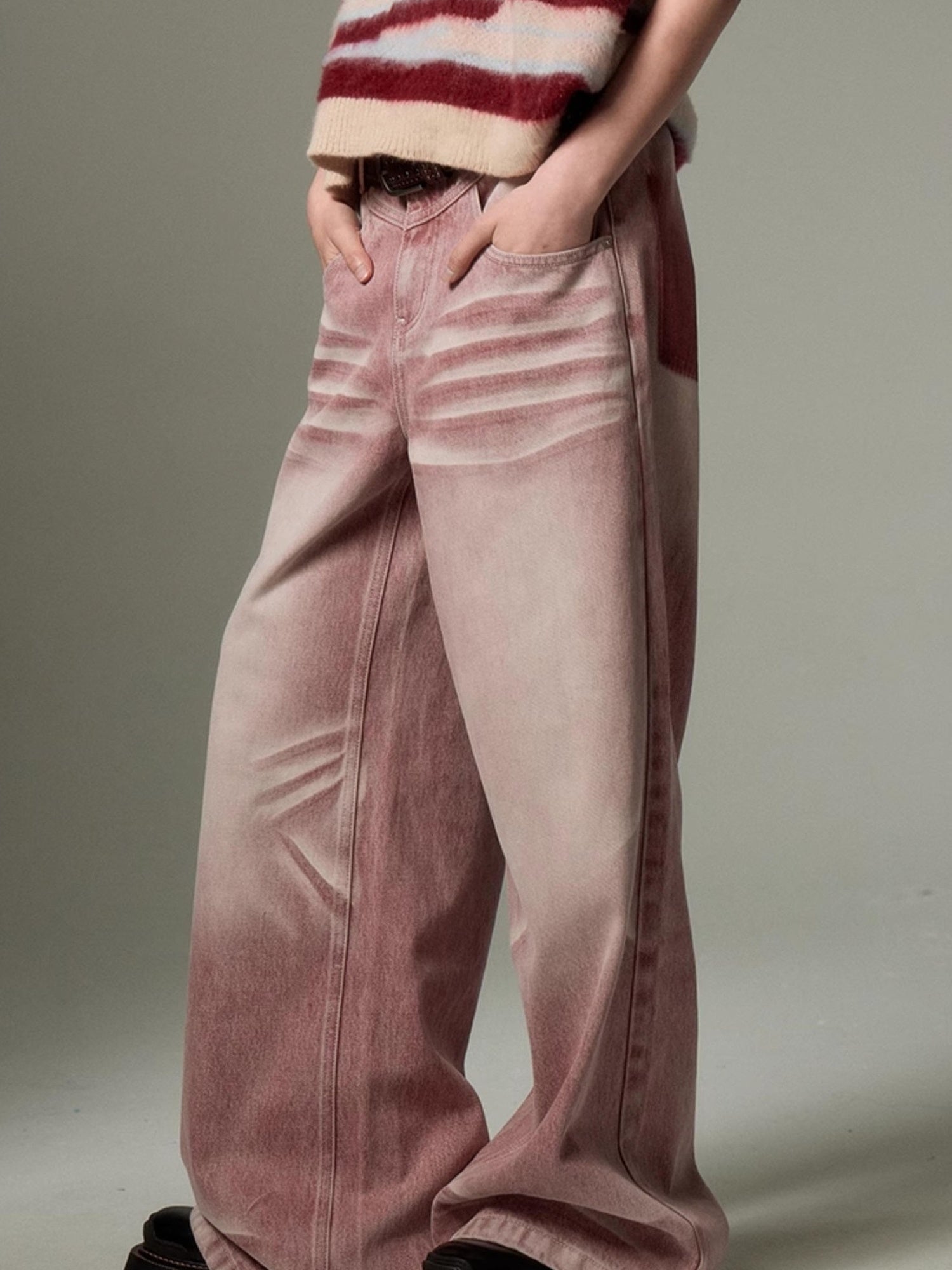 DIDDI MODA Retro Wide Leg Denim Jeans With Cat Whisker Wash