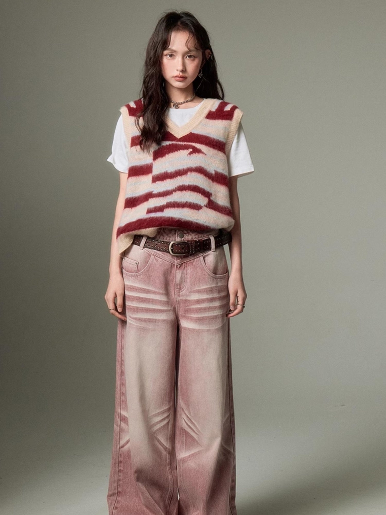 DIDDI MODA Retro Wide Leg Denim Jeans With Cat Whisker Wash