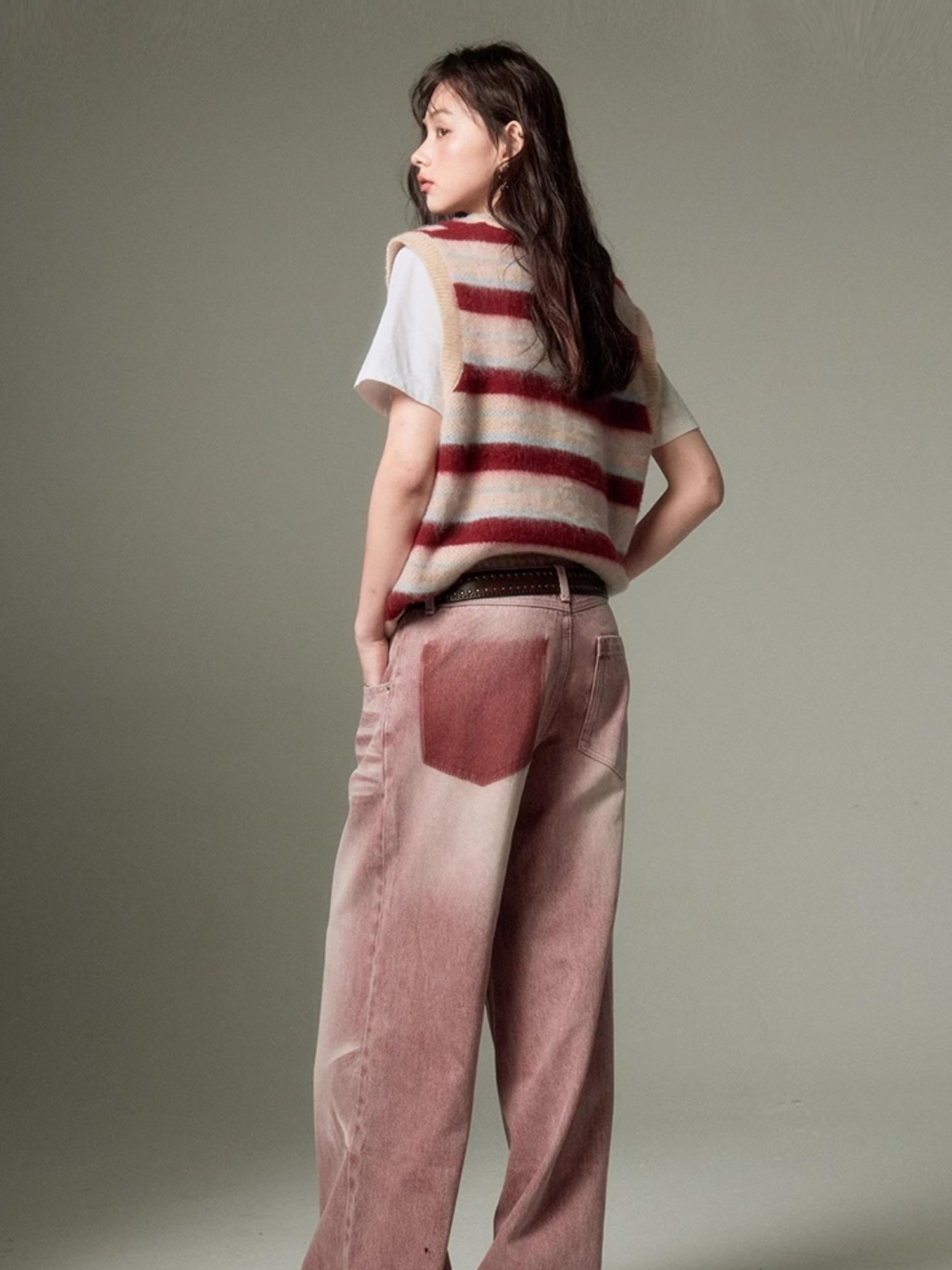 DIDDI MODA Retro Wide Leg Denim Jeans With Cat Whisker Wash