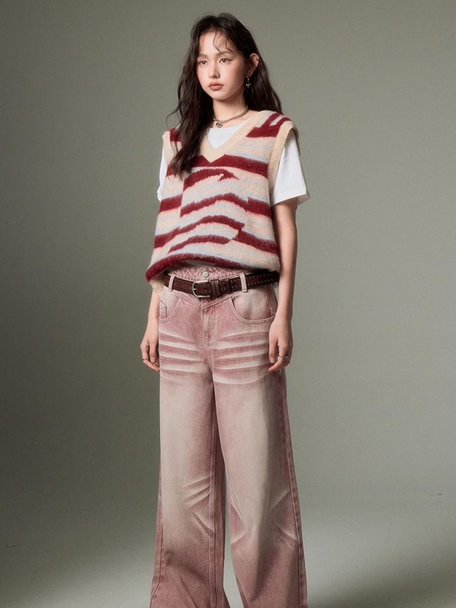 DIDDI MODA Retro Wide Leg Denim Jeans With Cat Whisker Wash