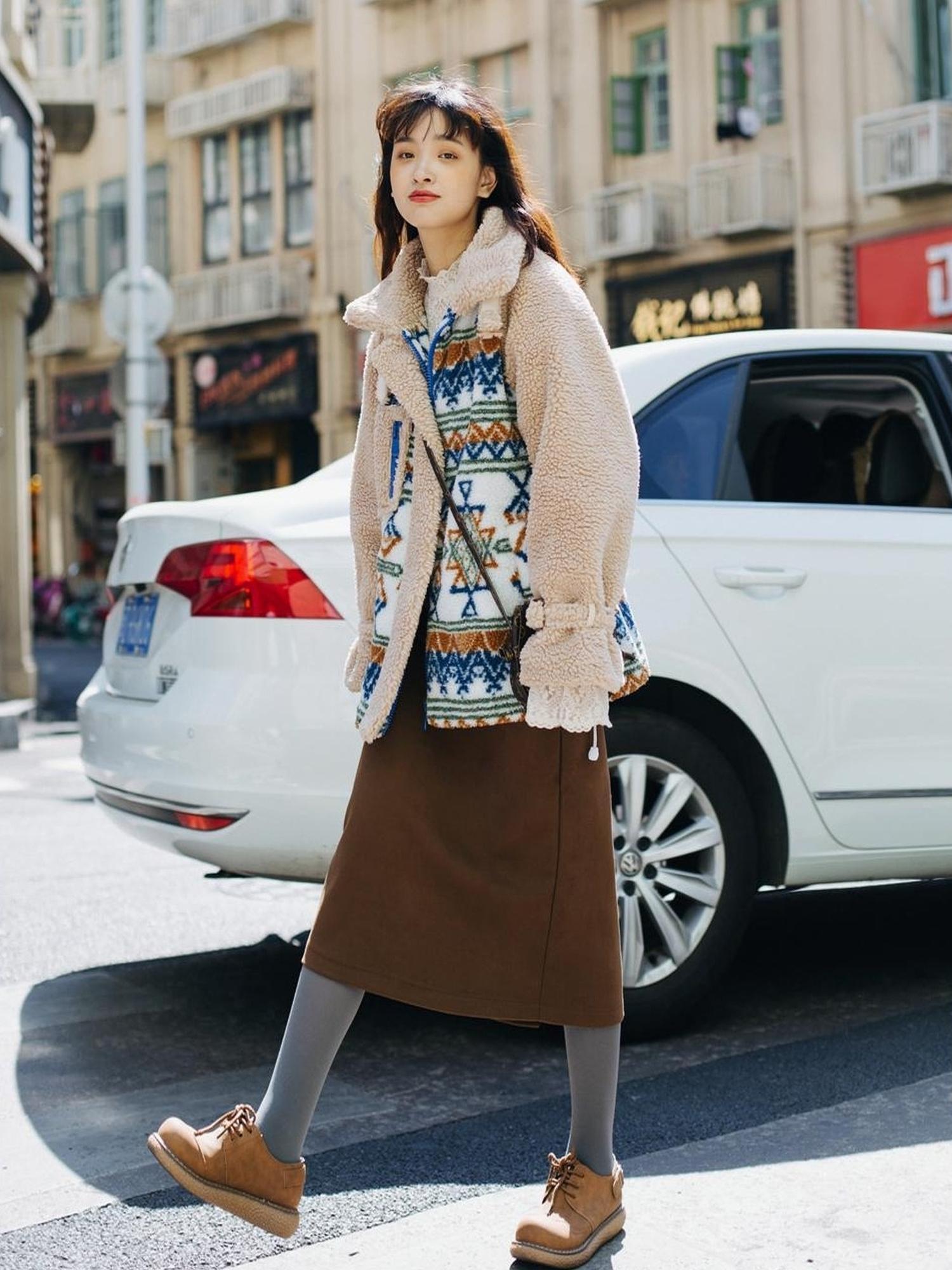 Sweet Mi Retro Wool High Waist A Line Skirt Thick Soft French Style Winter