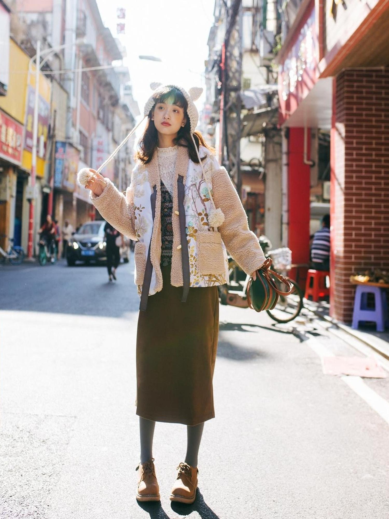 Sweet Mi Retro Wool High Waist A Line Skirt Thick Soft French Style Winter