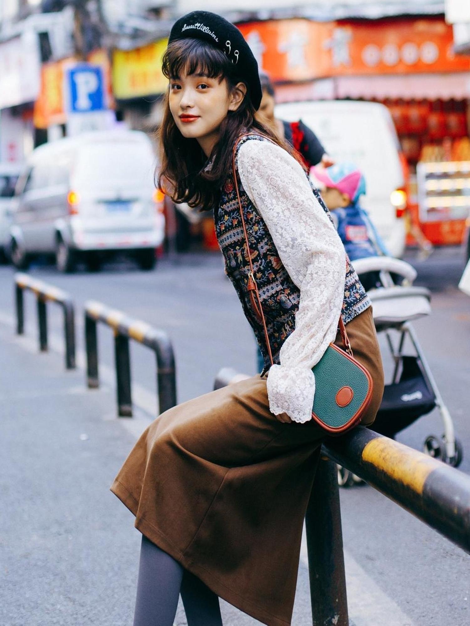 Sweet Mi Retro Wool High Waist A Line Skirt Thick Soft French Style Winter