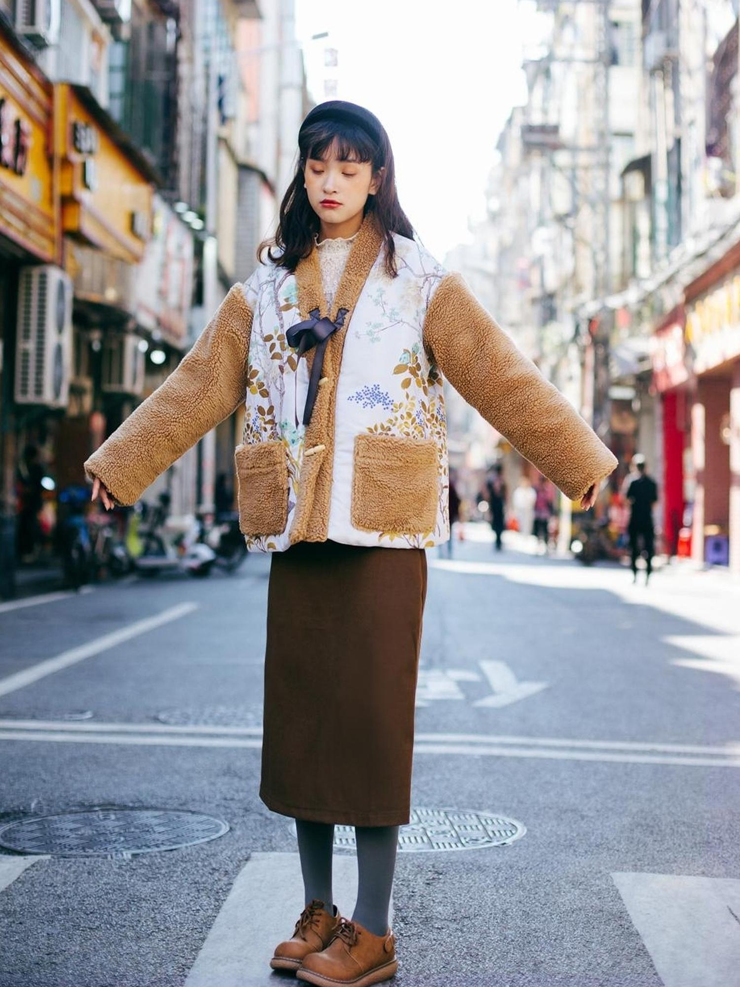 Sweet Mi Retro Wool High Waist A Line Skirt Thick Soft French Style Winter