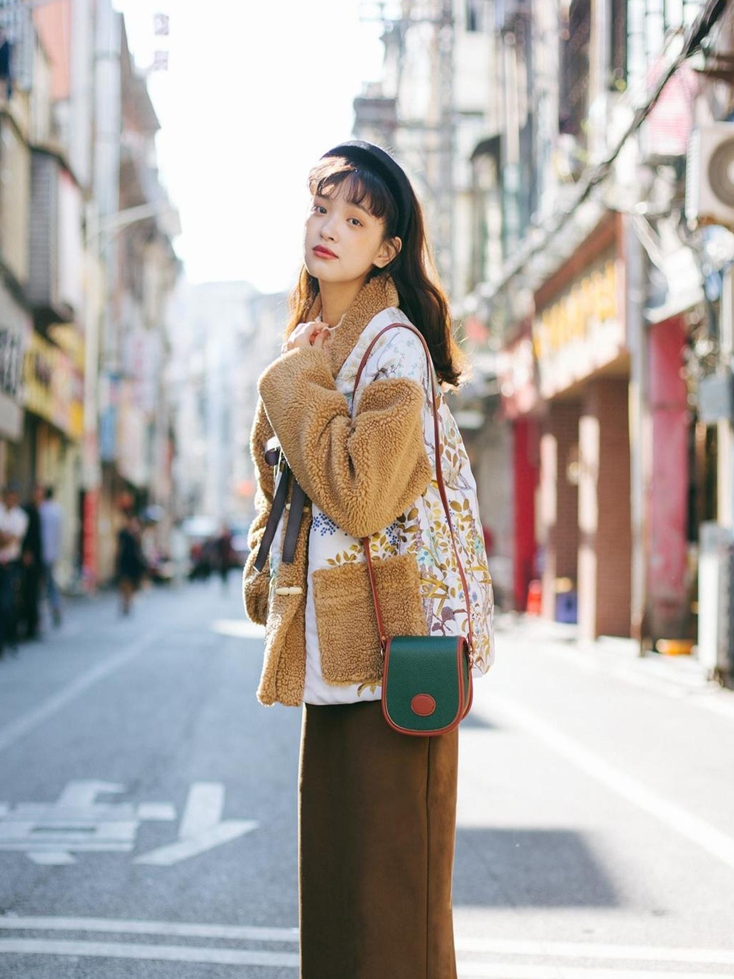 Sweet Mi Retro Wool High Waist A Line Skirt Thick Soft French Style Winter