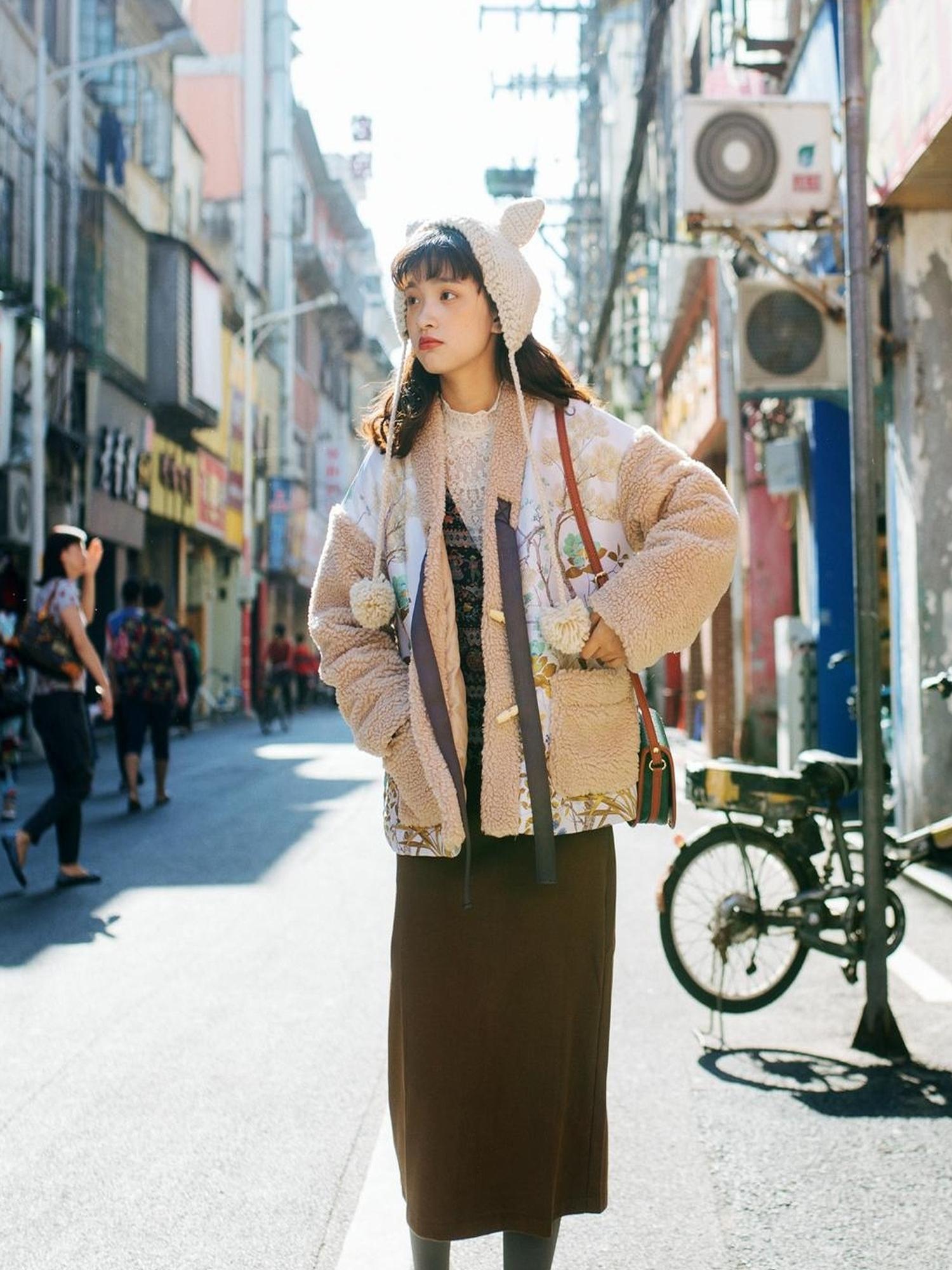 Sweet Mi Retro Wool High Waist A Line Skirt Thick Soft French Style Winter