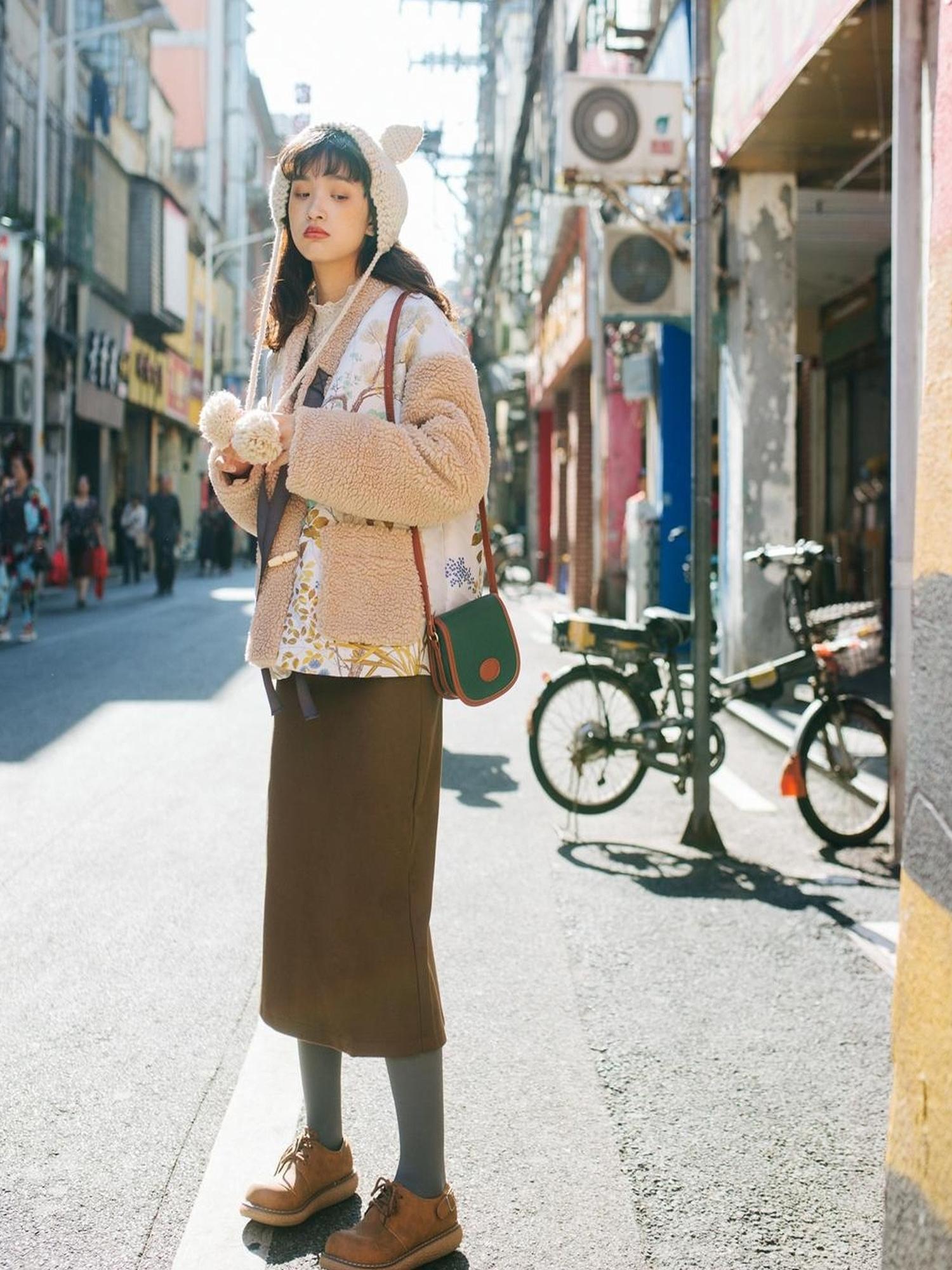 Sweet Mi Retro Wool High Waist A Line Skirt Thick Soft French Style Winter