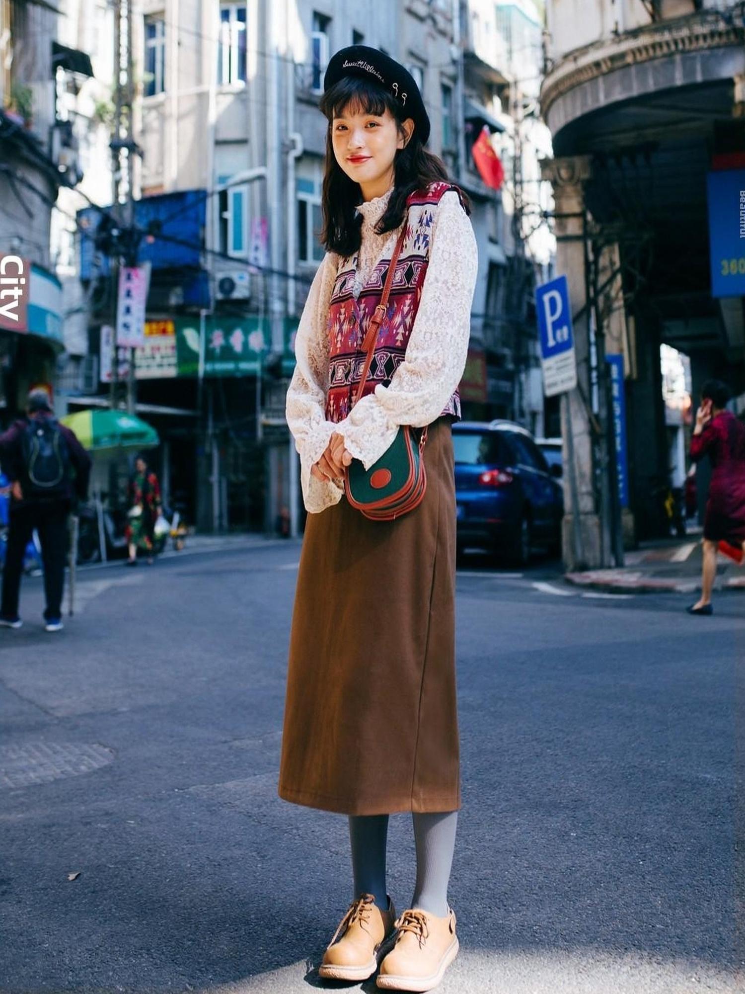 Sweet Mi Retro Wool High Waist A Line Skirt Thick Soft French Style Winter