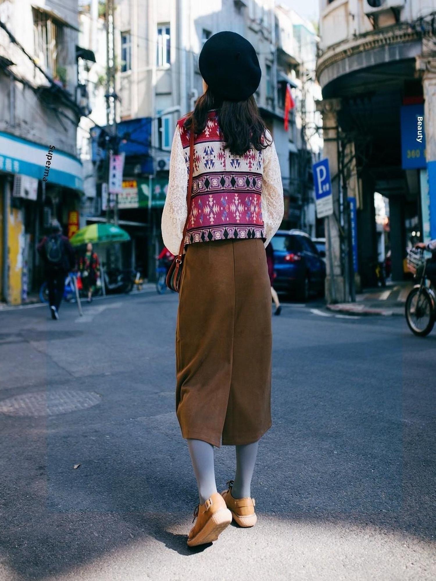 Sweet Mi Retro Wool High Waist A Line Skirt Thick Soft French Style Winter